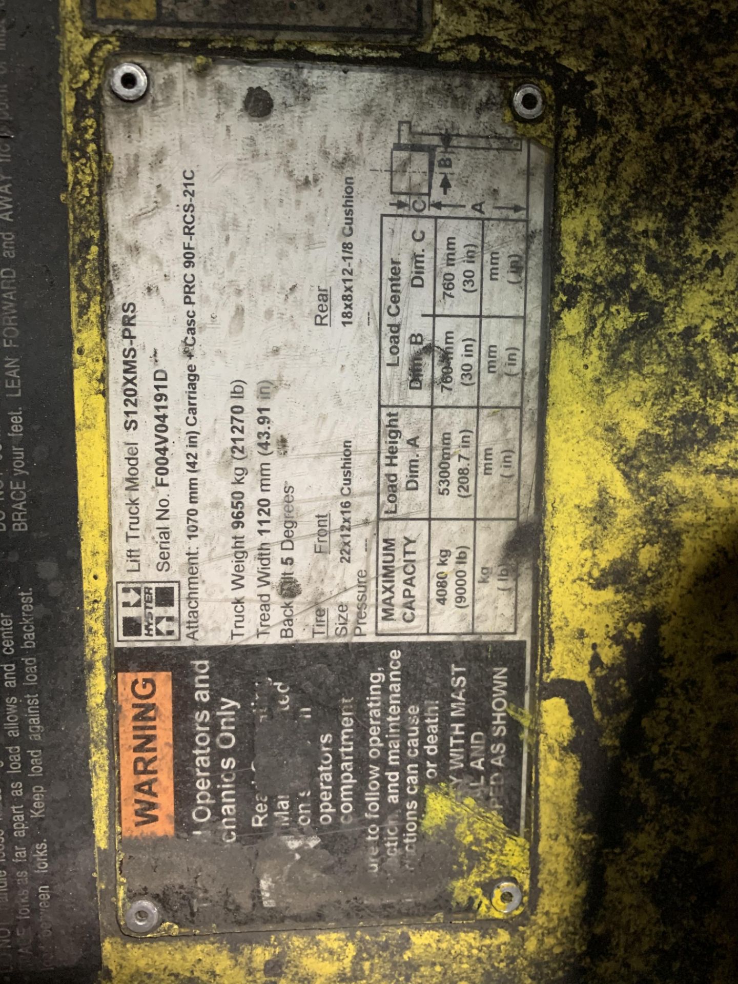 Forklift, Hyster S120XMS, Serial # F004V04191D, 1344 Hrs, No LP tank. Started and moved - Image 8 of 10