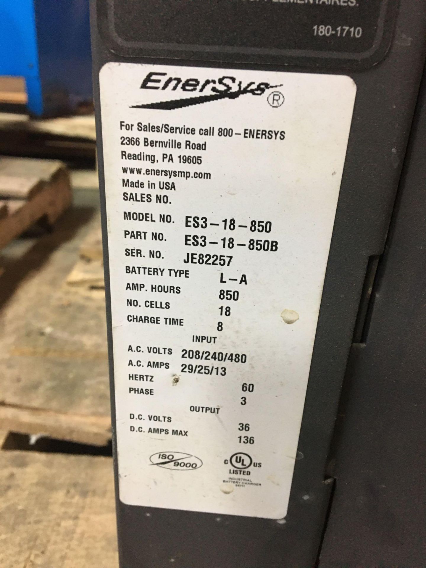 Enersys 36V Battery Charger, Model ES3-18-850 - Image 2 of 5