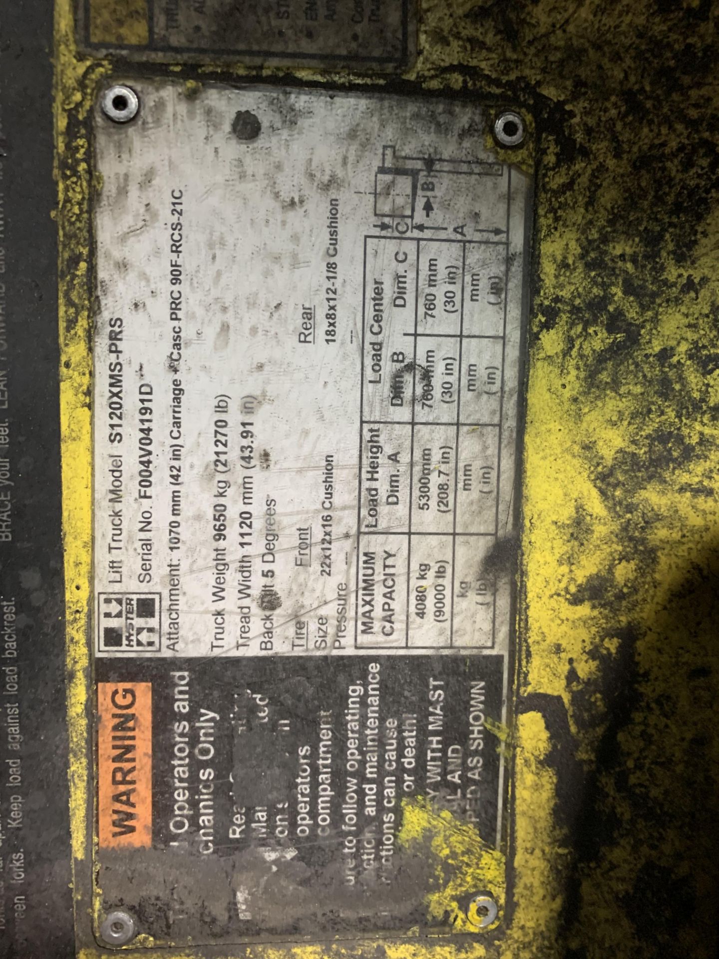 Forklift, Hyster S120XMS, Serial # F004V04191D, 1344 Hrs, No LP tank. Started and moved - Image 7 of 10