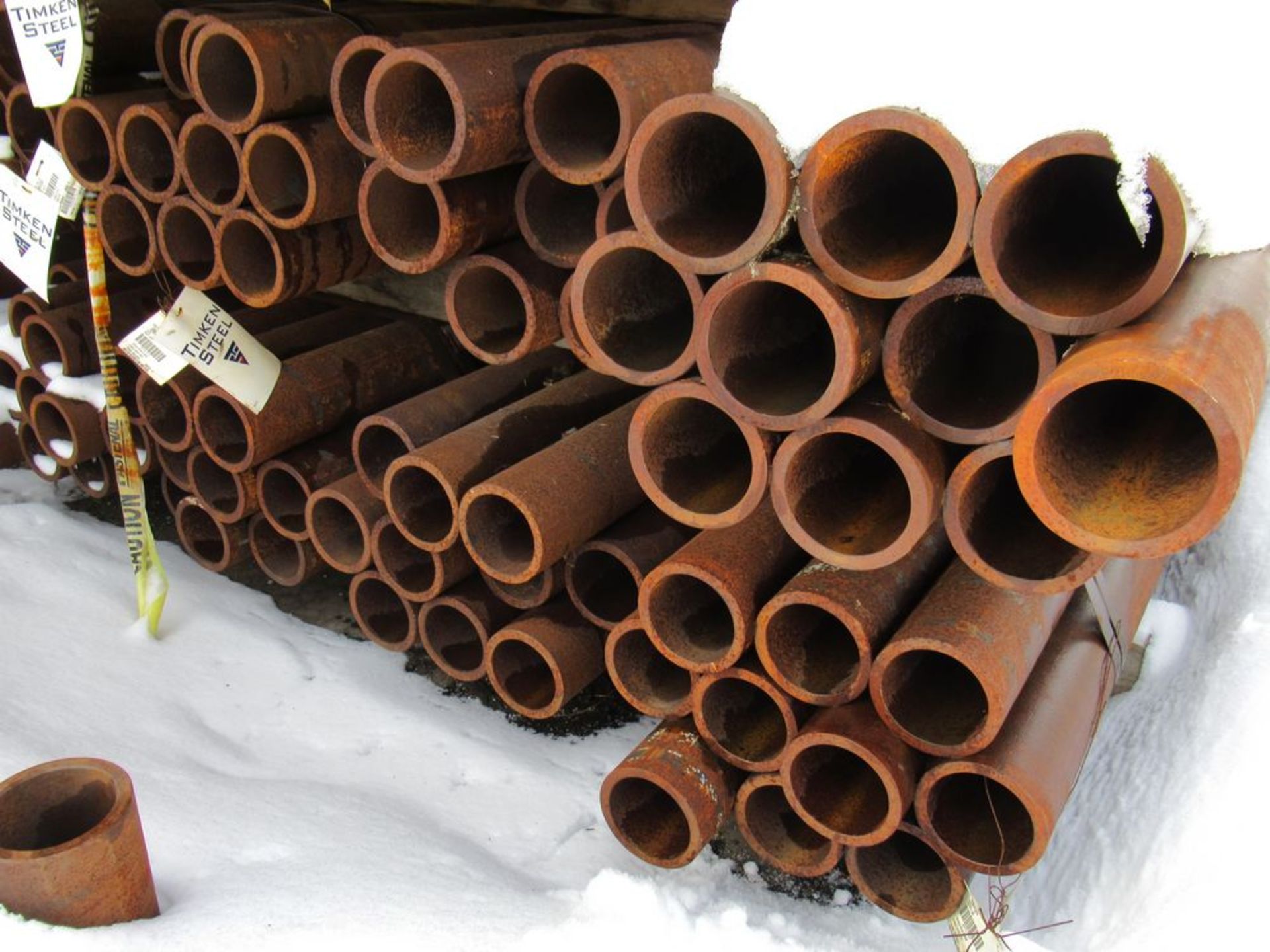 Steel Pipe 5" x 153" L., 1/2" Thickwall Approx. 208 Pipes w/ Other Small Pipes & Flat Bar