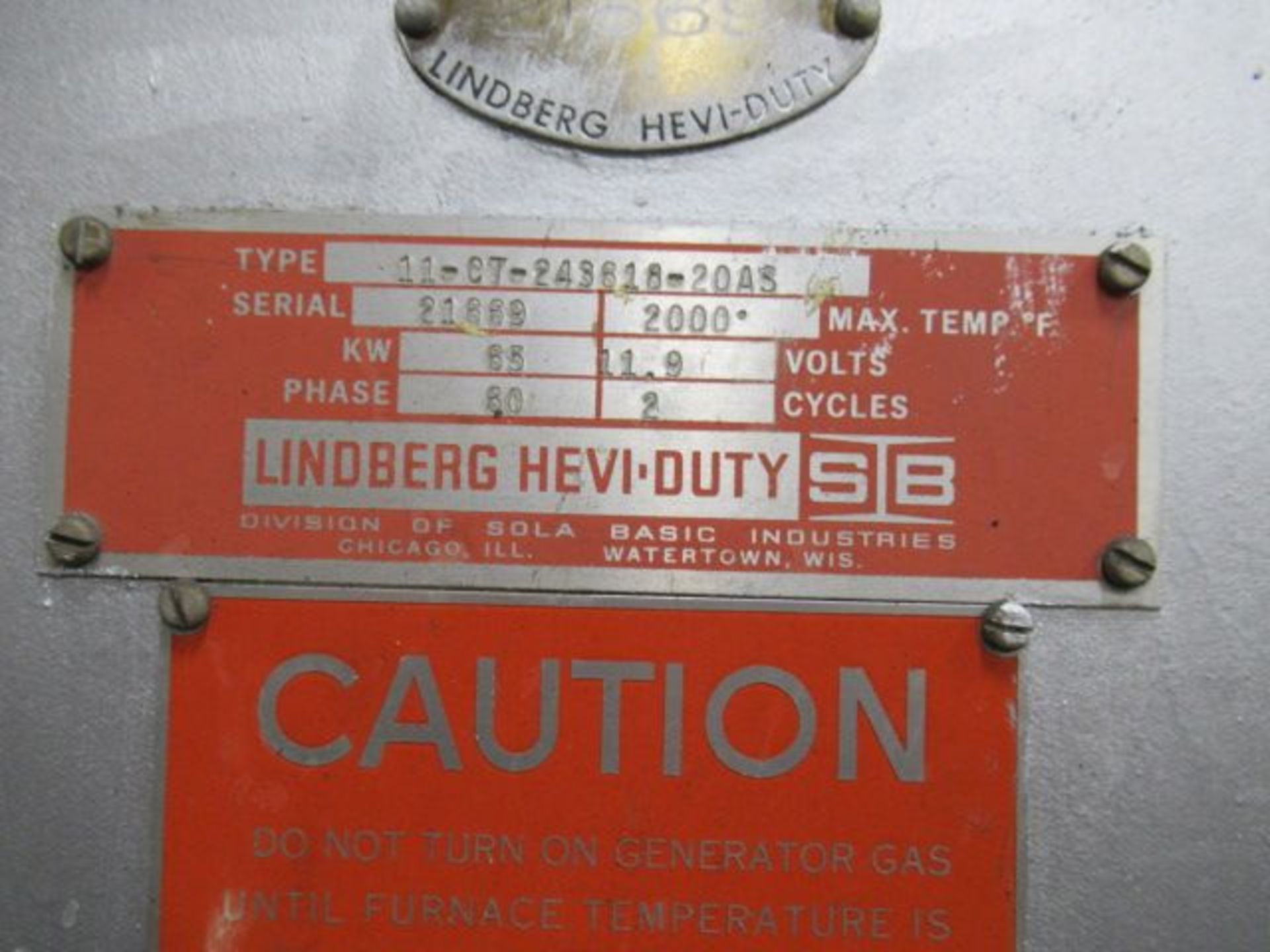 LINDBERG HEVI-DUTY Type 11-CT-243618 Oven, s/n 21669, w/ 65 kw, 2000 deg F Cap. ($1800 Rigging - Image 5 of 5
