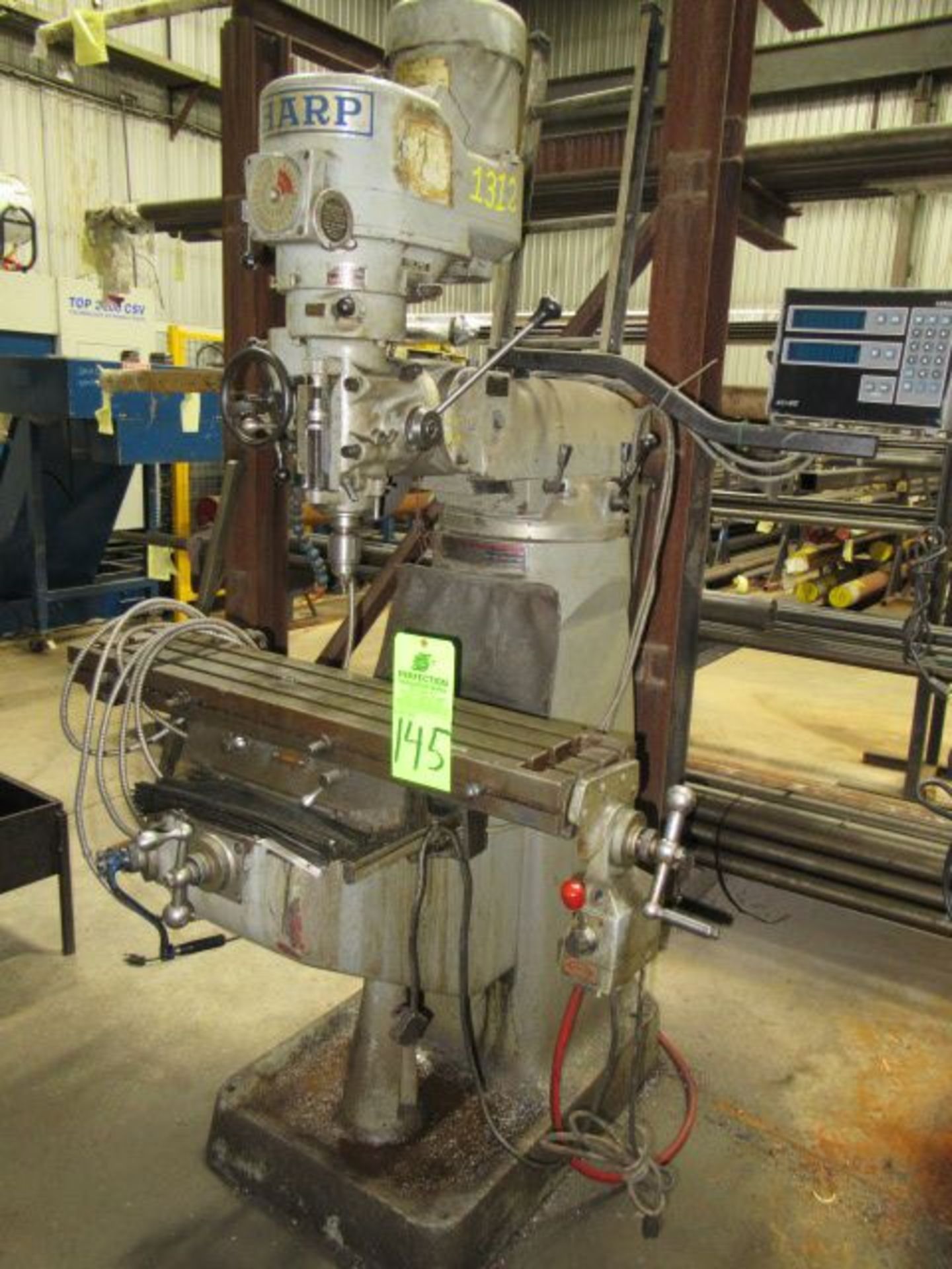 SHARPE 2 hp Vertical Mill, s/n NA, w/ Power Feed Table ($75 Rigging Cost)