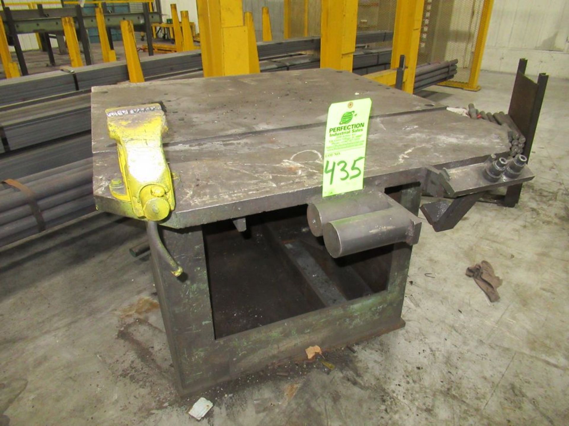 Heavy Steel Work Table w/ Vise 48 x 48", 1" Steel Top ($75 Rigging Cost)