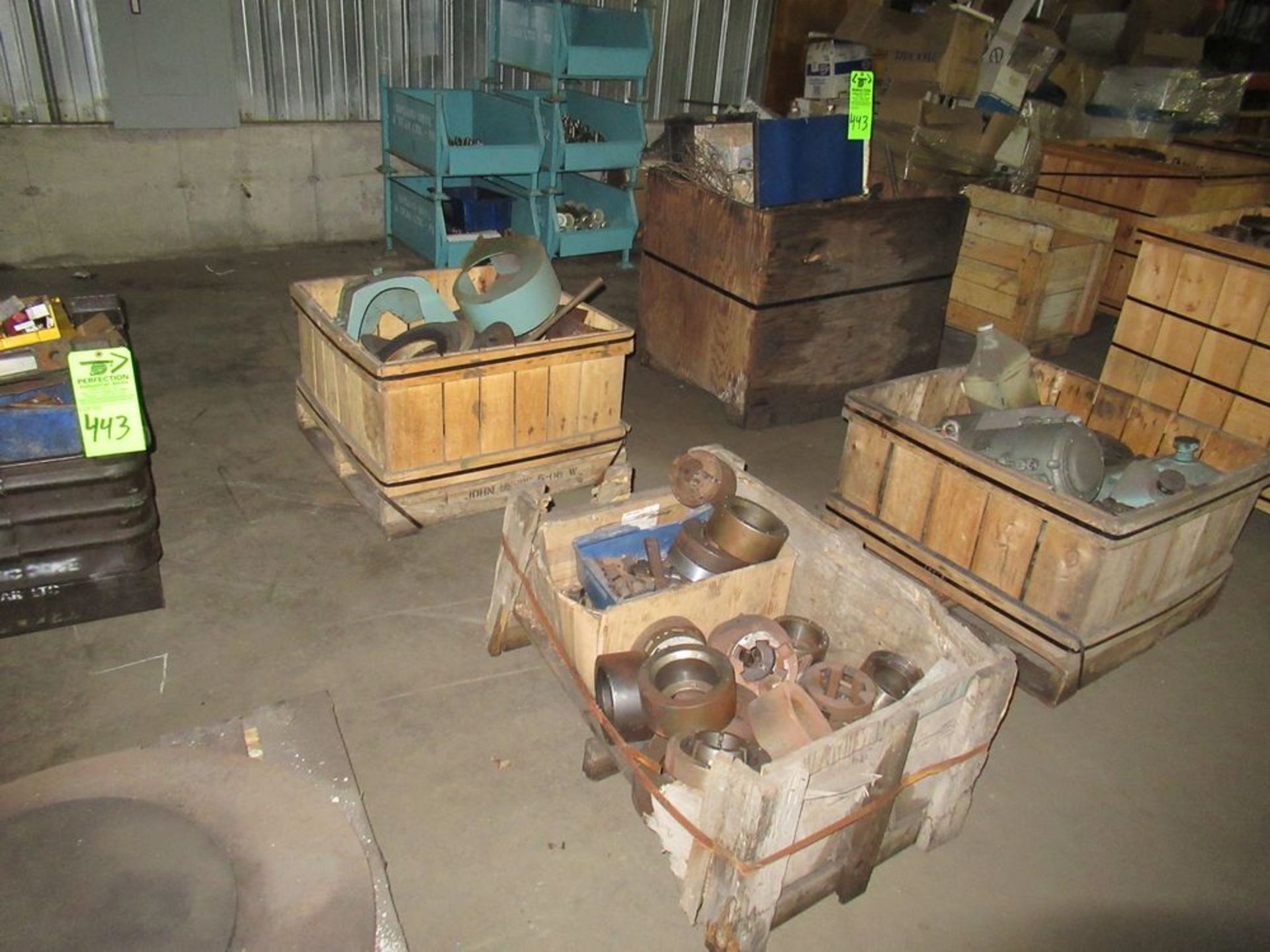 Lot. Assorted Lathe Chuck Holders Machine Parts, Gears On 12 Boxes/Pallets ($150 Rigging Cost)