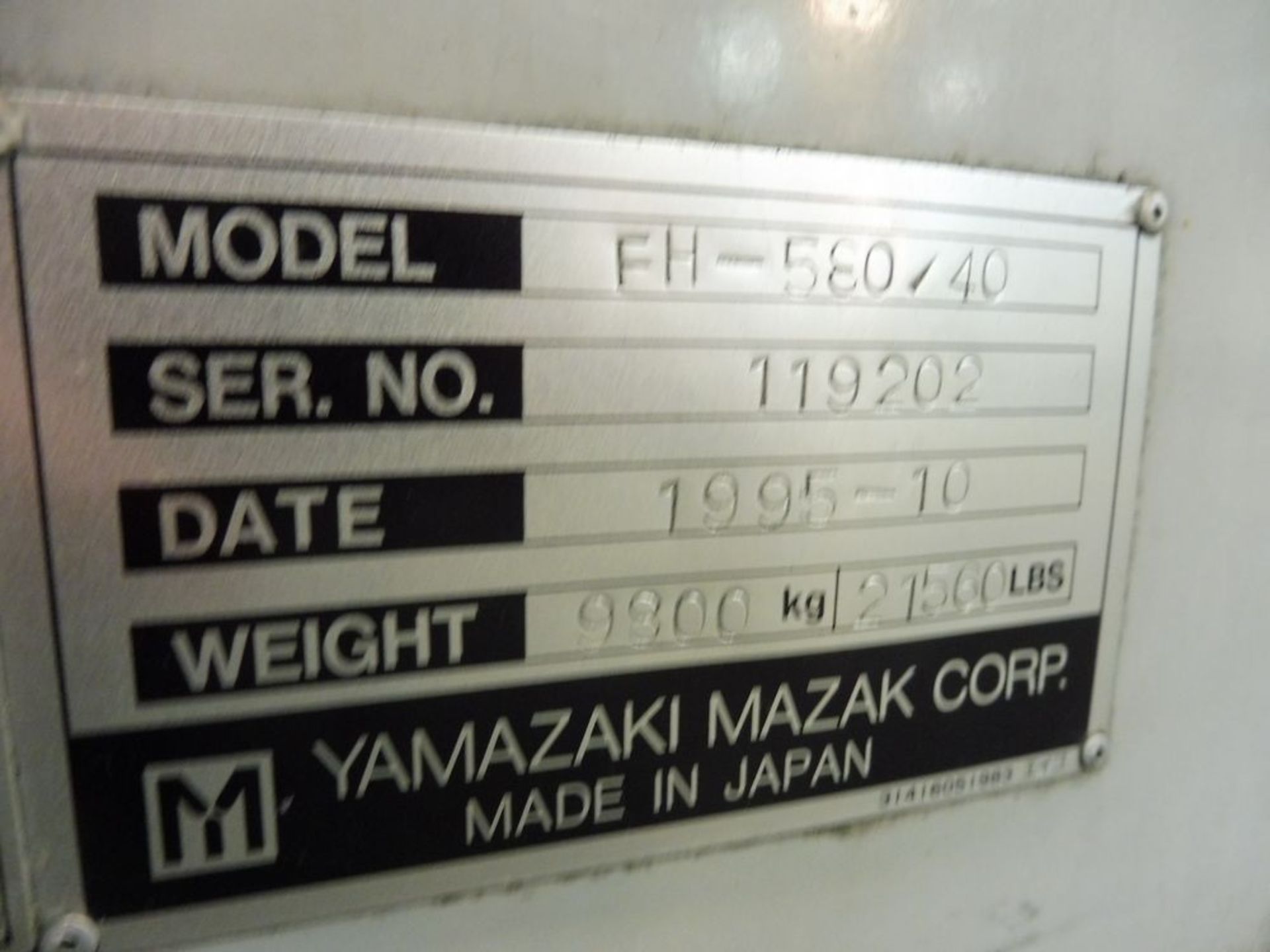 MAZAK FH580/40N CNC Horizontal Machining Center, s/n 243-119202, (2) 19.6" x 19.6" Pallets, CAT 40 - Image 8 of 8