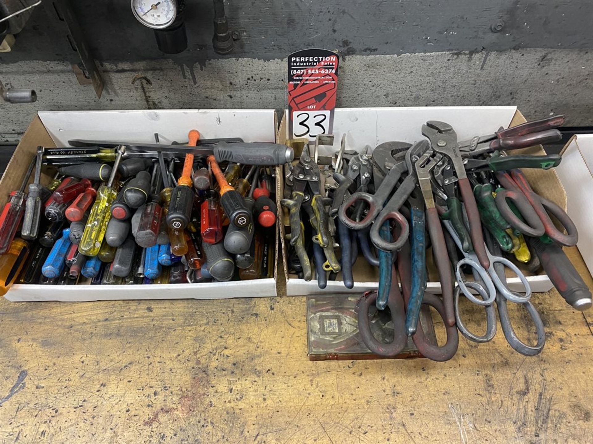 Lot Comprising Assorted Nut Drivers, Screw Drivers, Channel Locks and Sheet Metal Snips