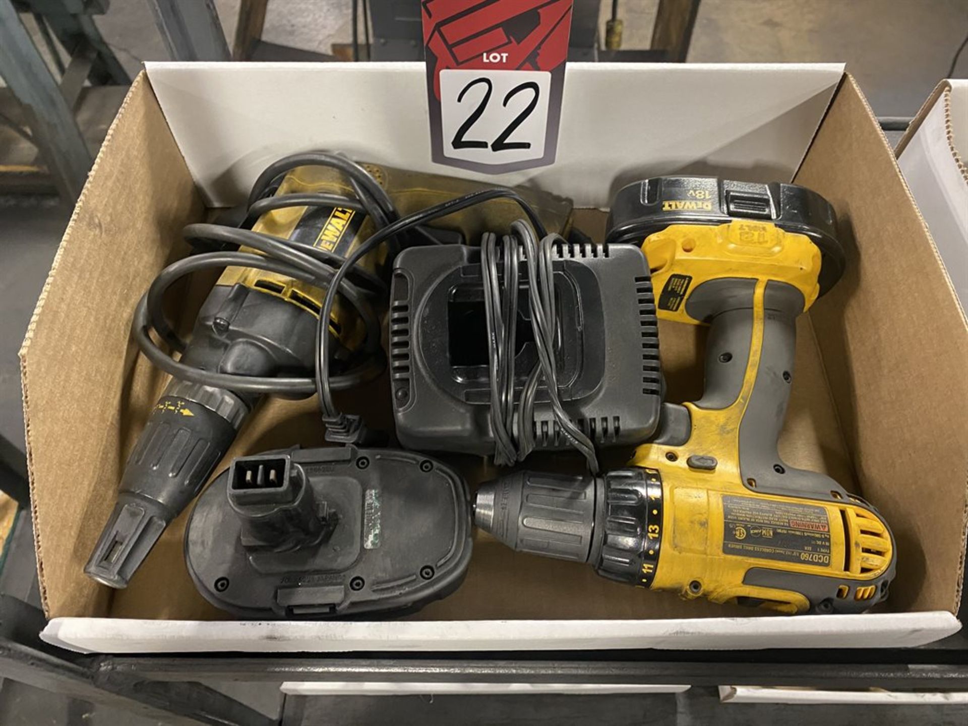 Lot Comprising DEWALT DCD760 1/2" Cordless Drill Driver and DEWALT DW257 VSR Deck/Drywall