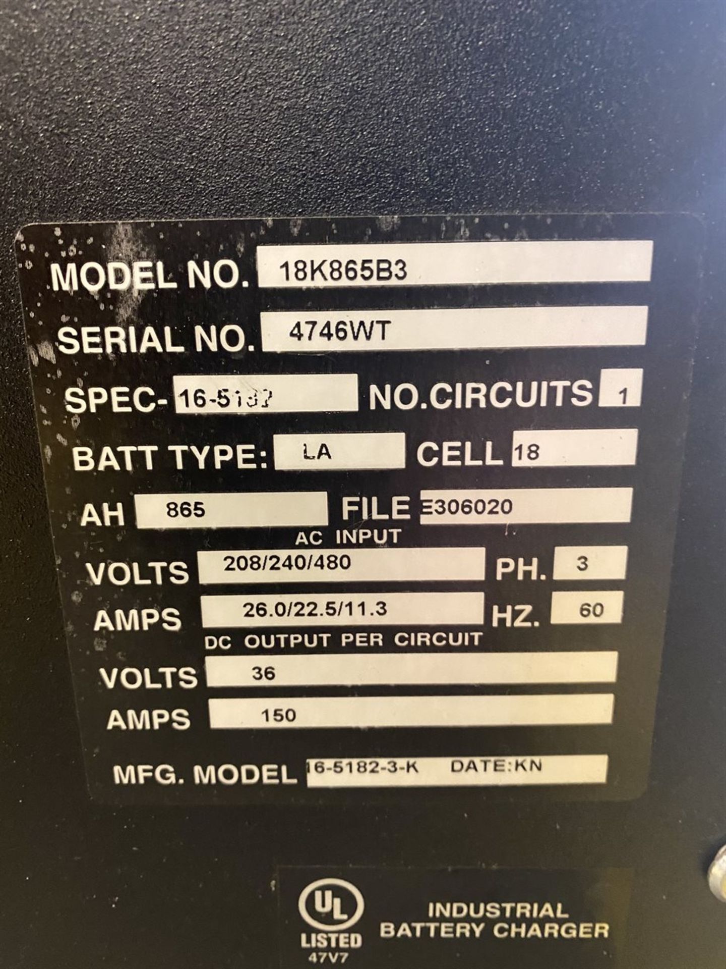 KODIAK 18K865B3 Battery Charger, s/n 4746WT, 36V - Image 2 of 2