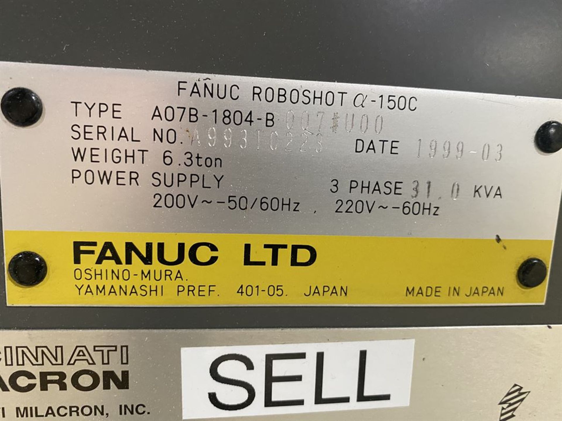CINCINNATI MILACRON FANUC RoboShot 165R-178 165 Ton Electric Injection Molders, s/n 4067A04/98-67, - Image 13 of 13