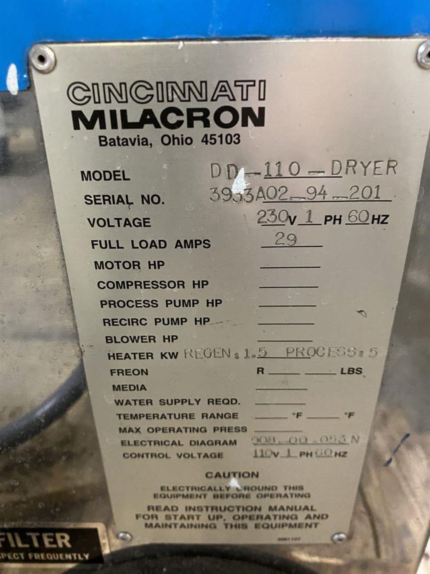 Cincinnati Milacron DD-110 Dryer, s/n 3933A02-94-201 - Image 4 of 4