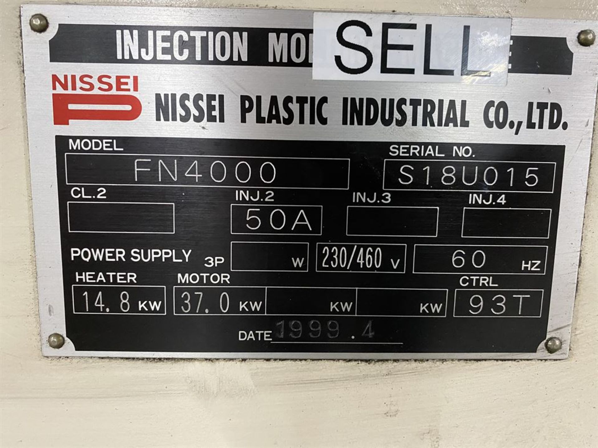 NISSEI FN4000 150 Ton Hydraulic Injection Molders, s/n S18U015, w/ NCS9300T Control, 14 oz Shot - Image 9 of 9