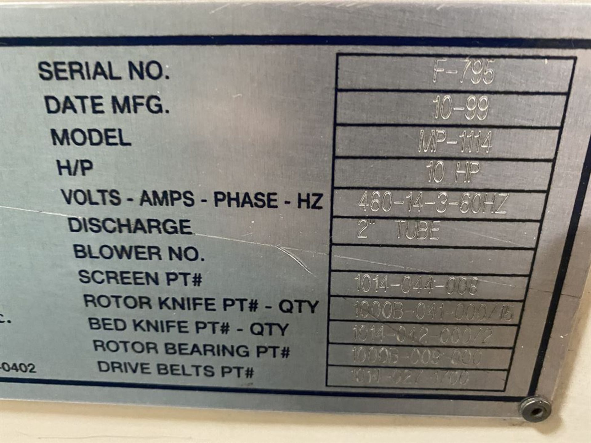 MPG MP-1114 Granulator, s/n F-795, 10 HP - Image 4 of 4