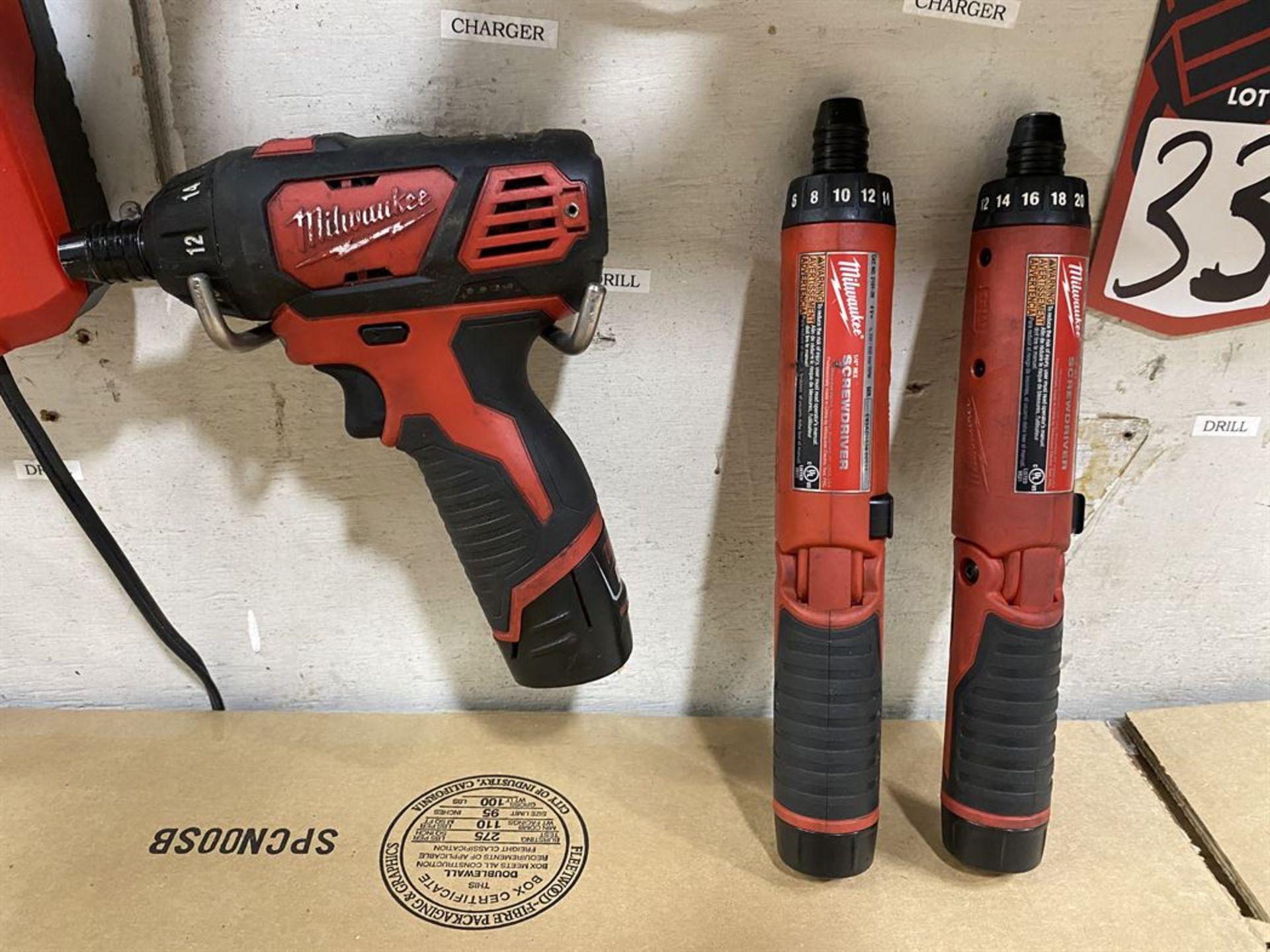 Lot Comprising Milwaukee 18V Drill Driver, 12V Screw Gun, (2) 12V Screw Driver w/ (3) Charger and - Image 3 of 4