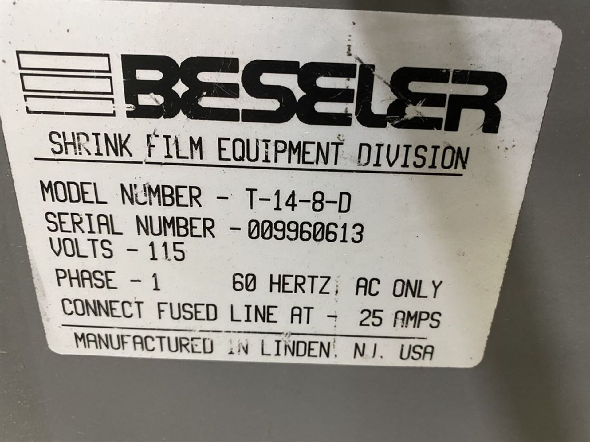 Beseler T-14-8-D Heat Shrink Machine, s/n 009960613 - Image 4 of 4