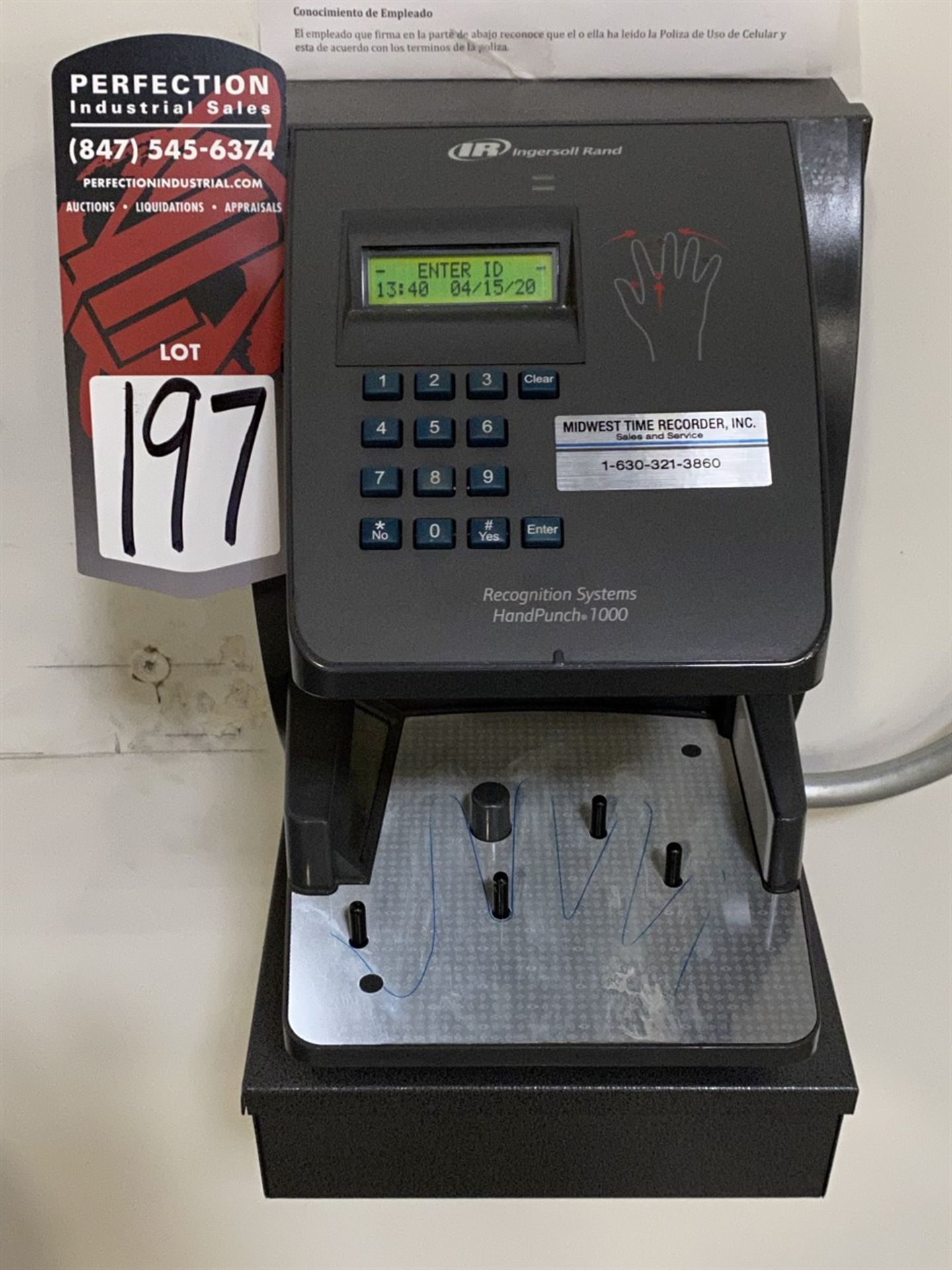 Ingersoll Rand Recognition Systems Handpunch 1000 Time Clock