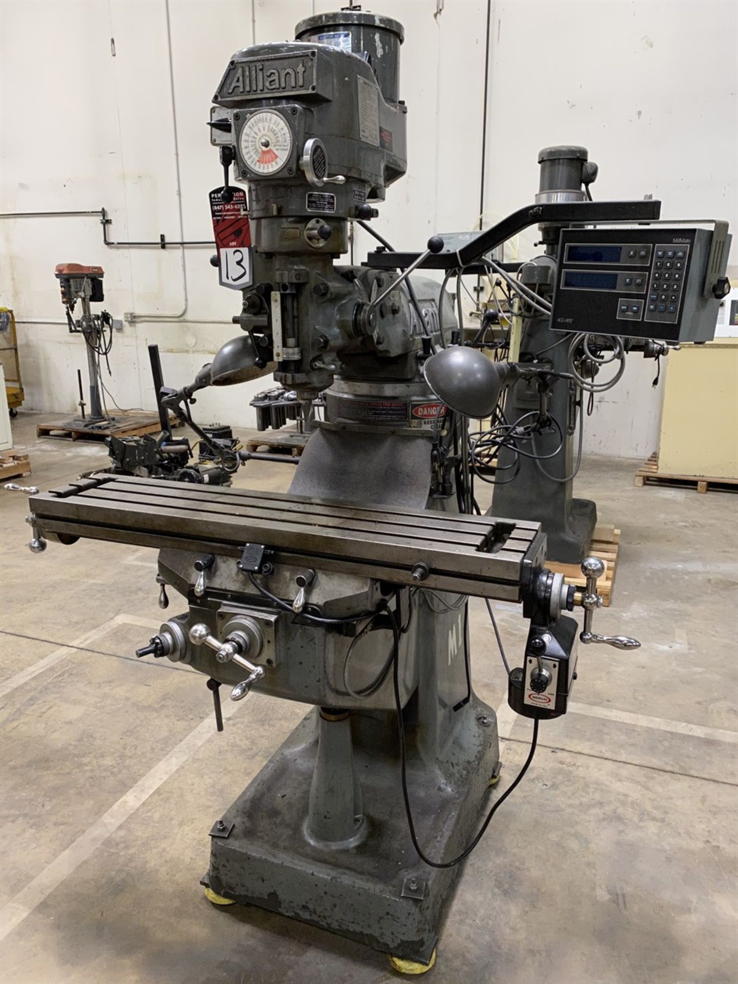 ALLIANT 42-S Milling Machine, s/n 70510975, Acu-Rite Mill Mate 2-Axis DRO - Image 2 of 5