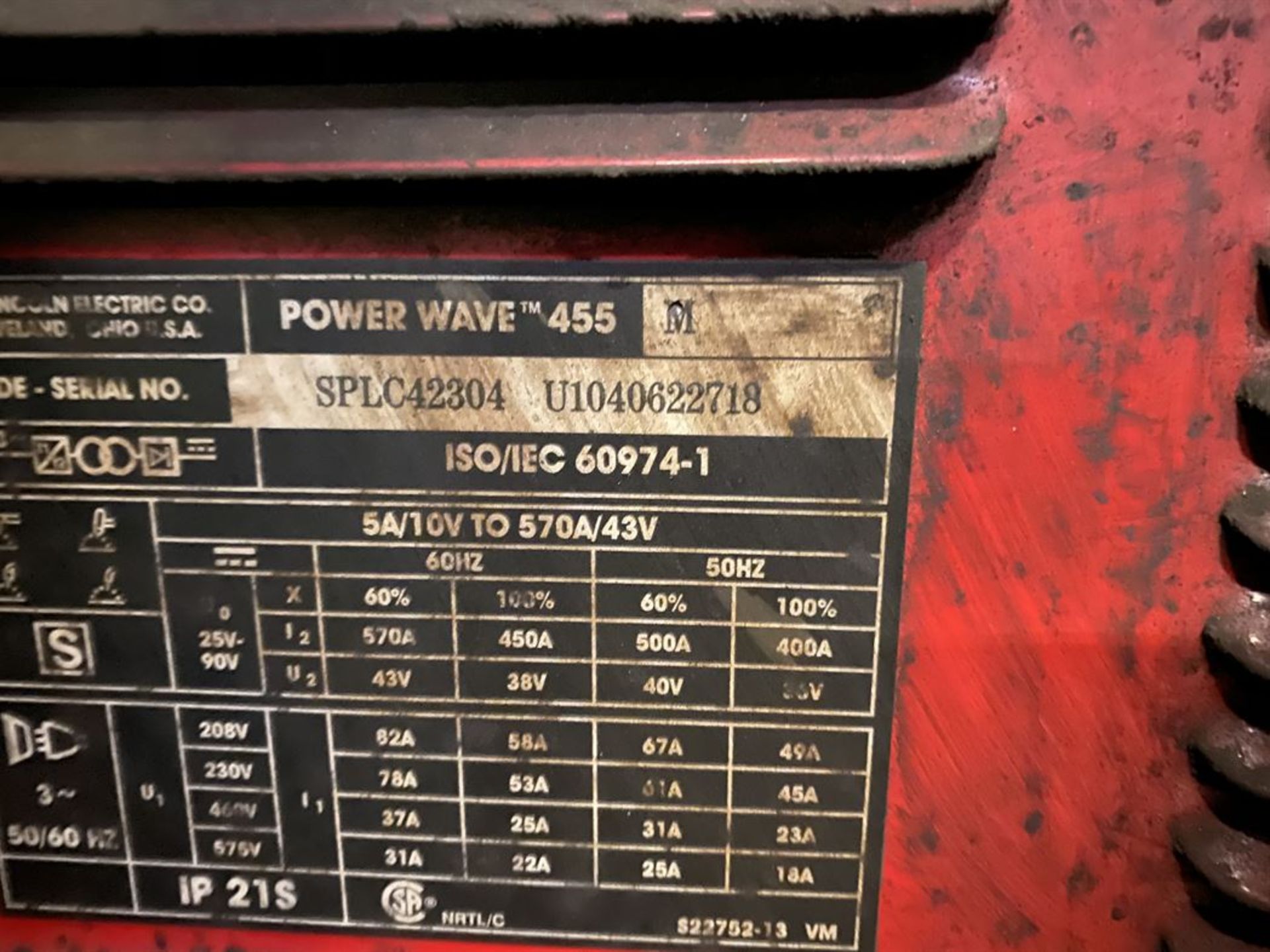 Lincoln Power Wave 455M Welding Power Source, s/n U1040622718 - Image 3 of 3