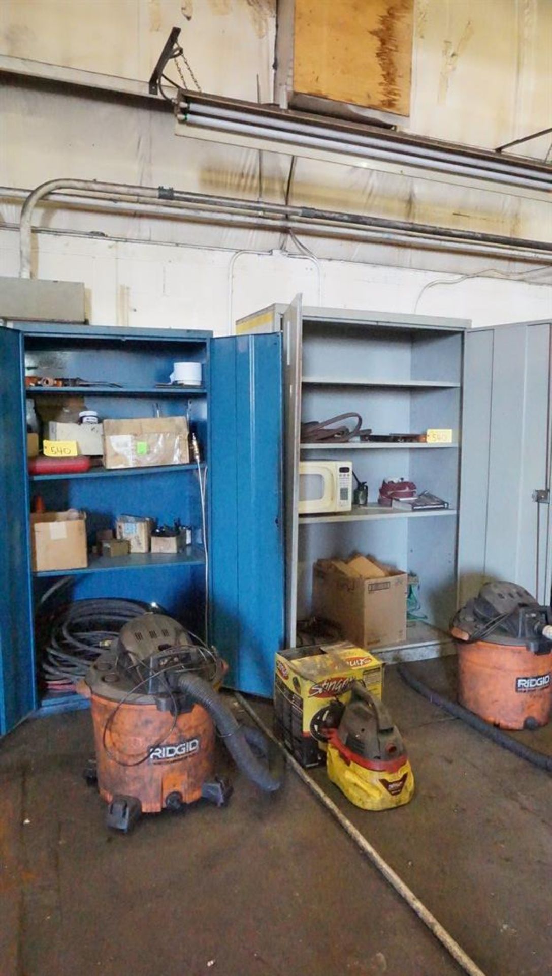Lot of Blue, Grey 2 Door Storage Cabinets c/w Contents