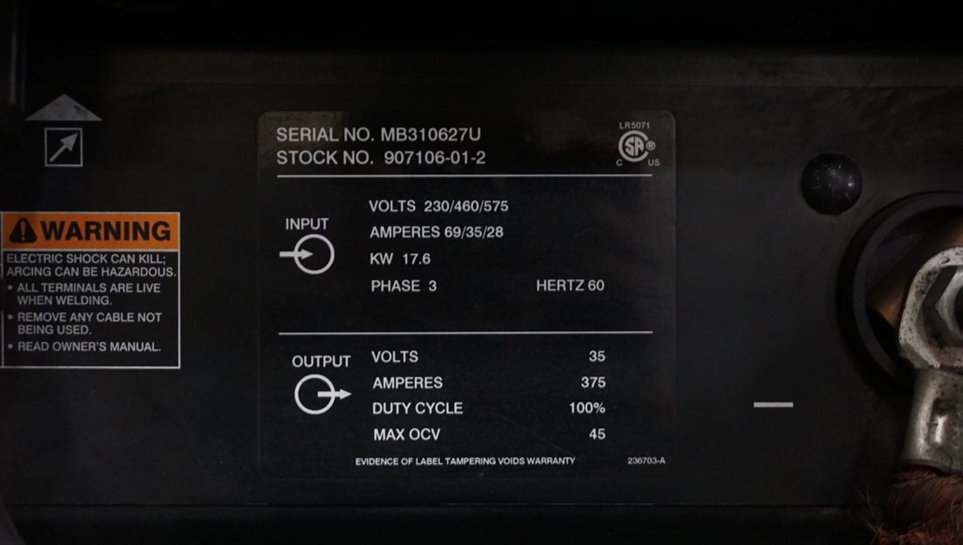 Miller Delta-Fab CV DC Welding Power Source c/w Miller 24V Wire Feeder s/n MB310627U - Image 2 of 2