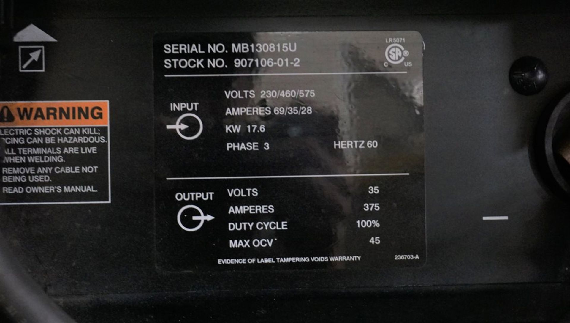 Miller Delta-Fab CV DC Welding Power Source c/w Miller 24V Wire Feeder s/n MB130815U - Image 2 of 2