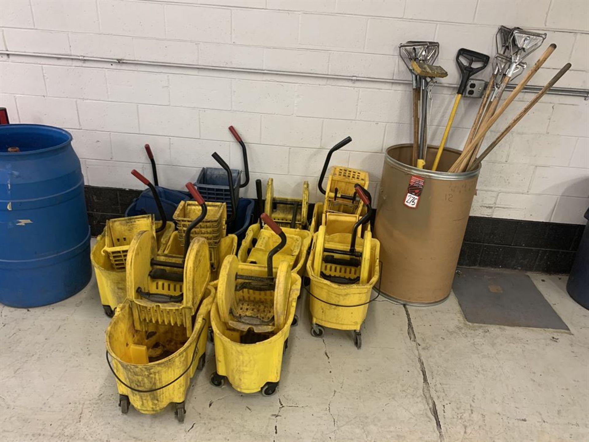 Lot of Assorted Mops Buckets and Mop Handles