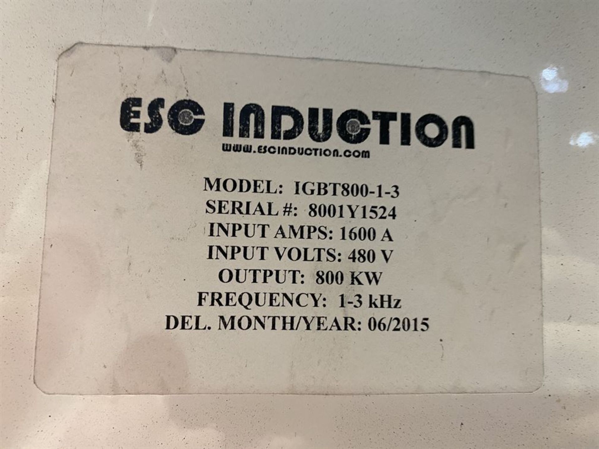2015 ESC INDUCTION IGBT800-1-3 800 kw Induction Heating System, s/n 8001Y1524, w/ Billet Feeder - Image 5 of 6