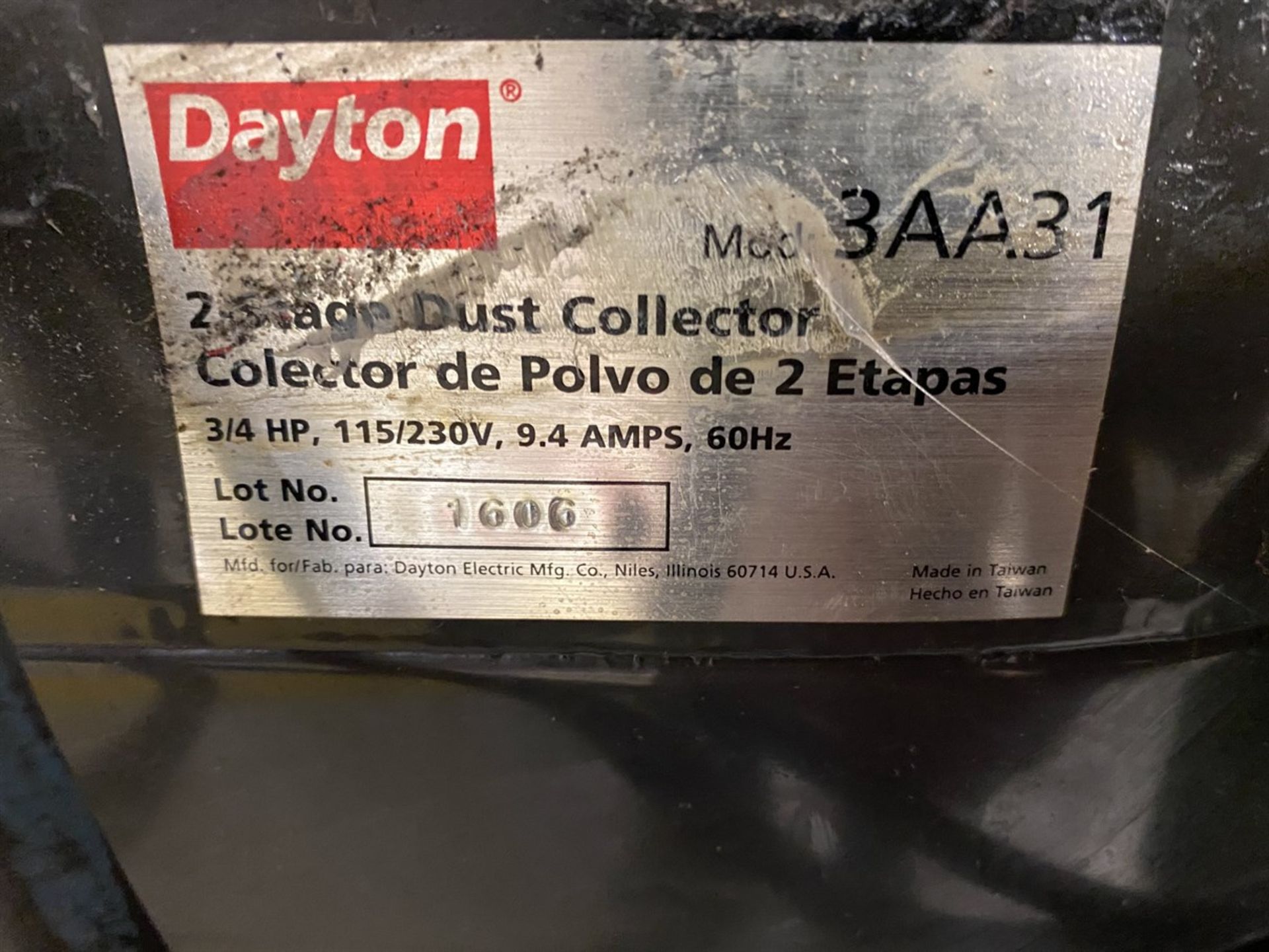 DAYTON 3AA31 2-Stage Dust Collector, s/n 1606, 3/4 HP - Image 3 of 3