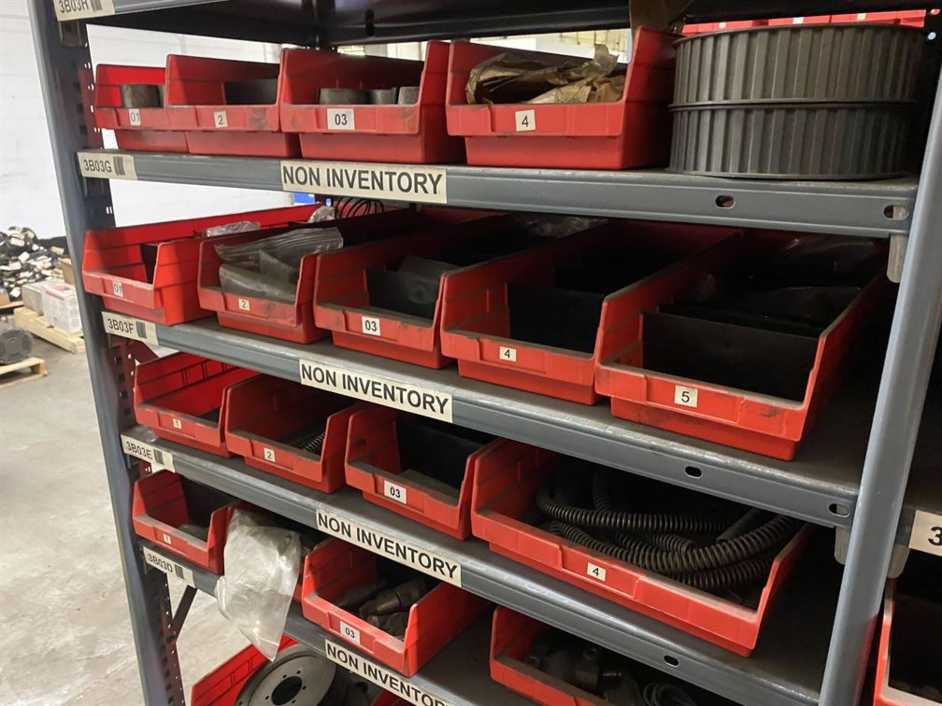 Row of Shelving Including Shaft Seals, Pulleys, Springs, Couplings, and Wheels - Image 9 of 10