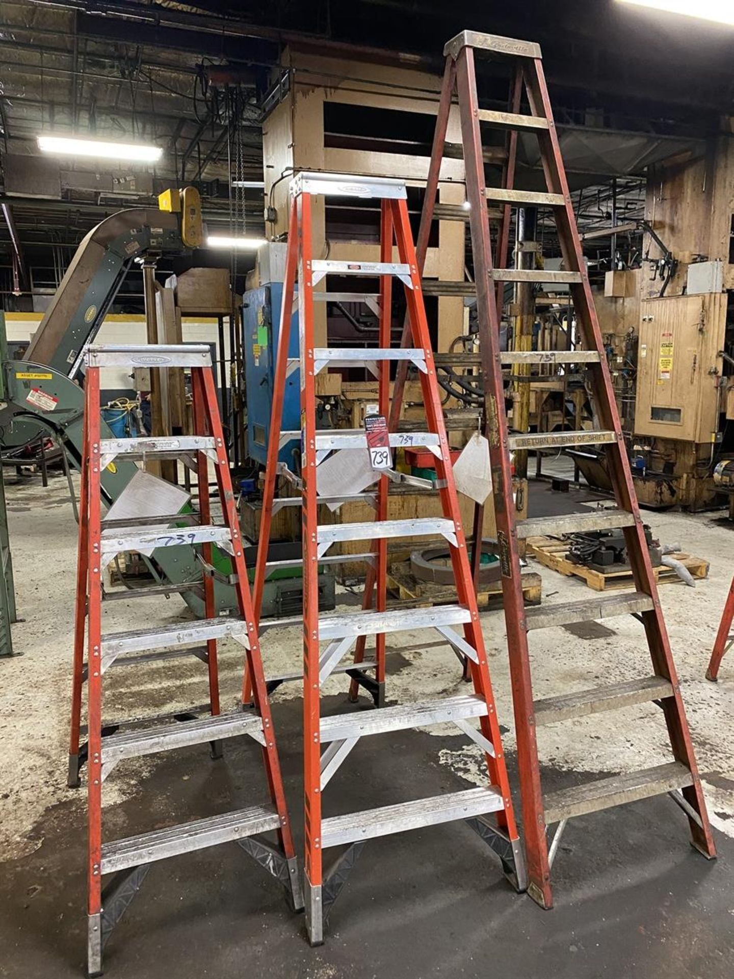 Lot Comprising 10' Louisville, 8' Werner, 6' Werner Fiberglass Step Ladders