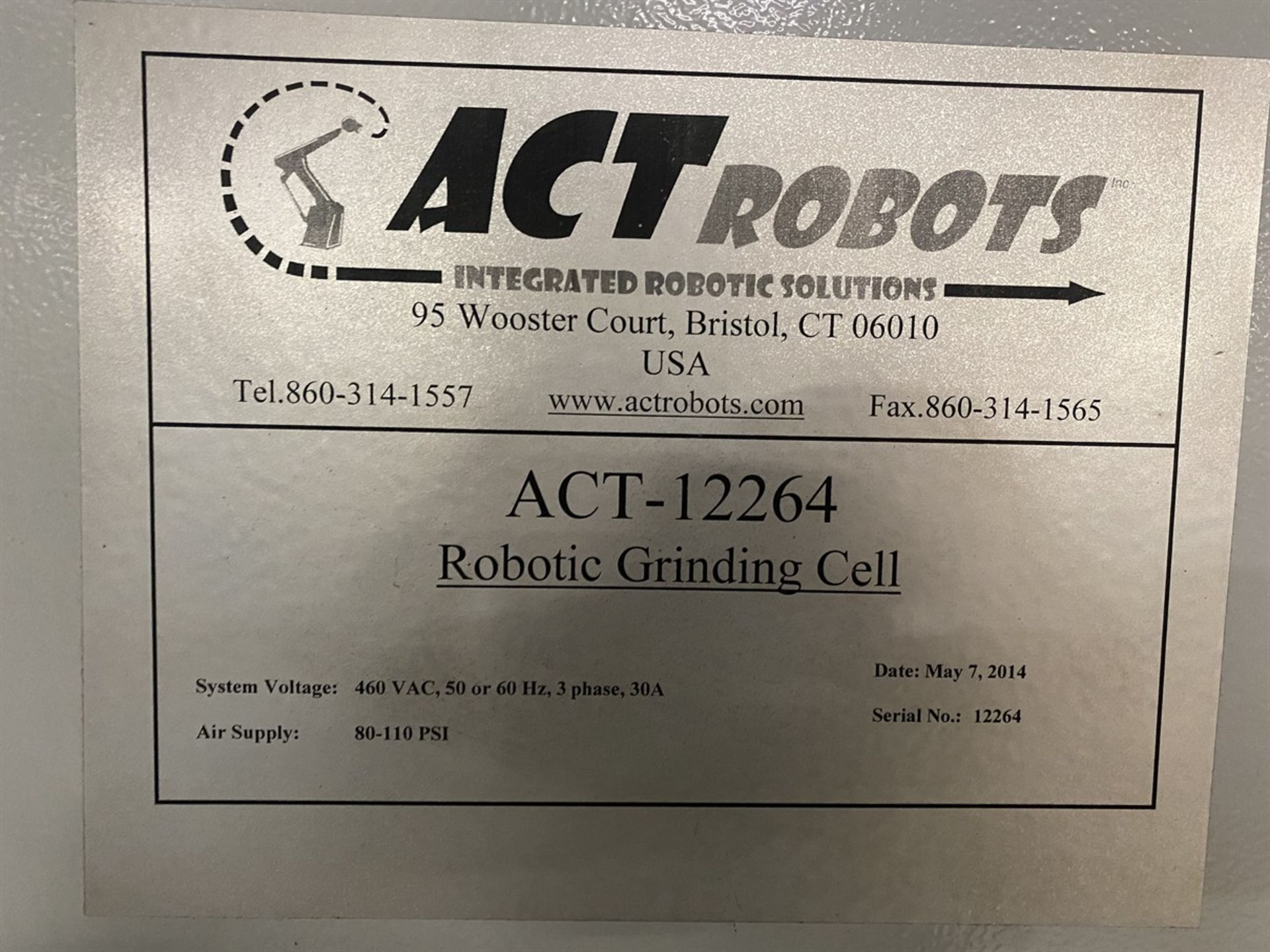 2014 ACT RFC-50.2-T Robotic Finishing Cells, s/n 12264, w/ 2012 YASKAWA MOTOMAN MH 50 Robot, s/n - Image 9 of 11