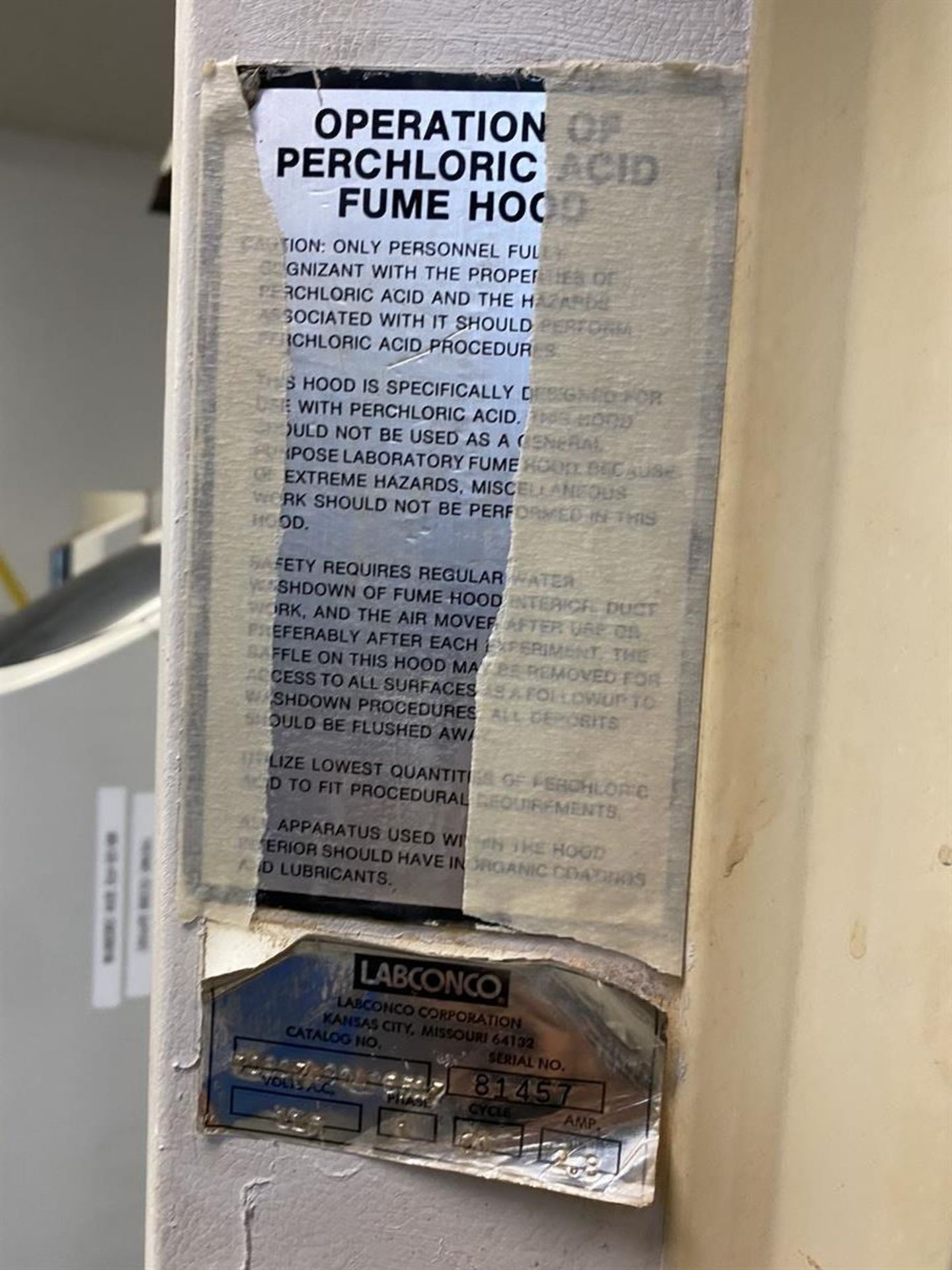 LABCONCO 70807-90S6517 Perchloric Acid Fume Hood, s/n 81457 - Image 3 of 3