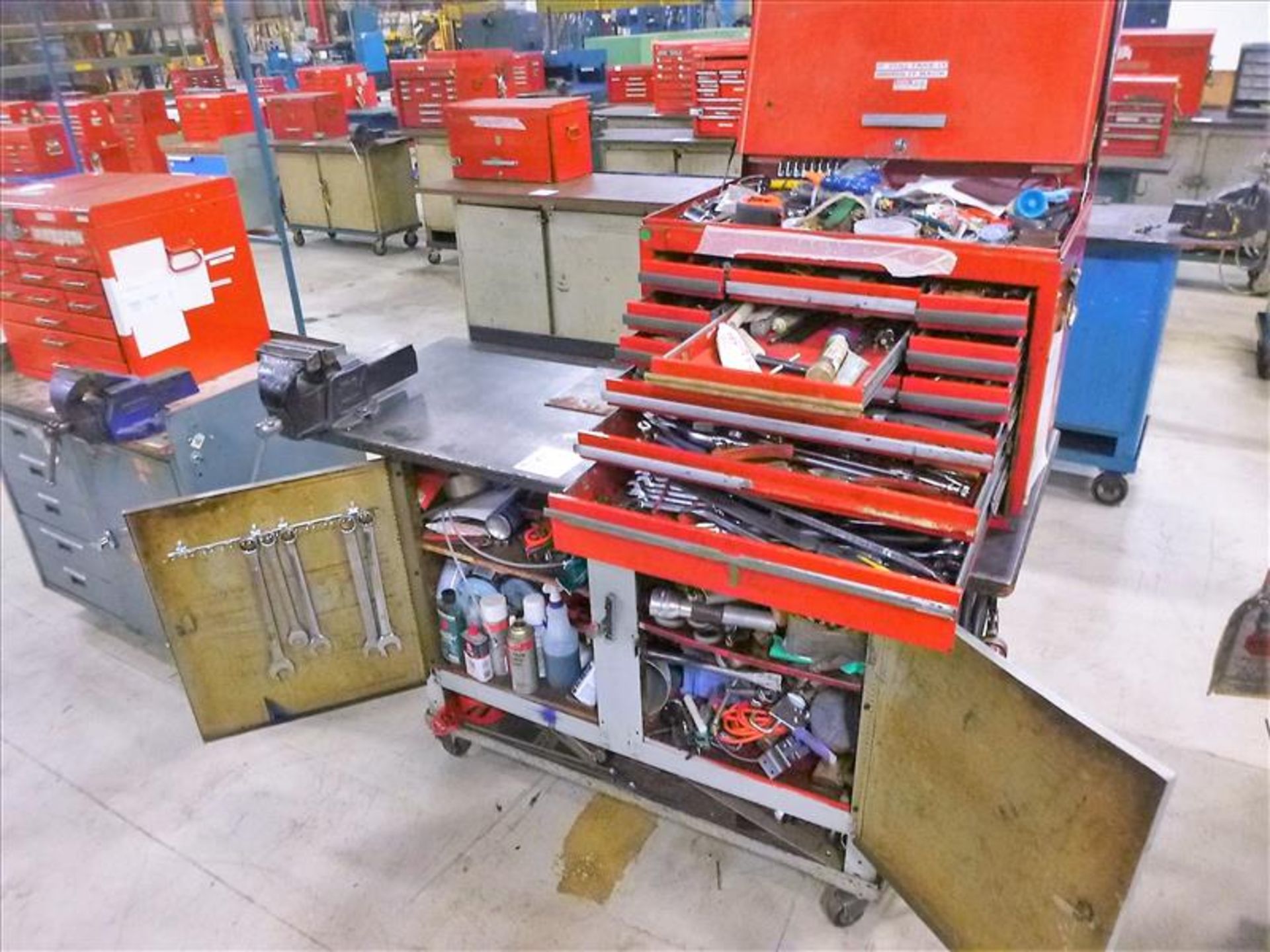 Rolling Work Bench, approx. 24" x 60", Steel Top c/w 6" Bench Vice & Contents (Hand Tools, Spare - Image 4 of 4