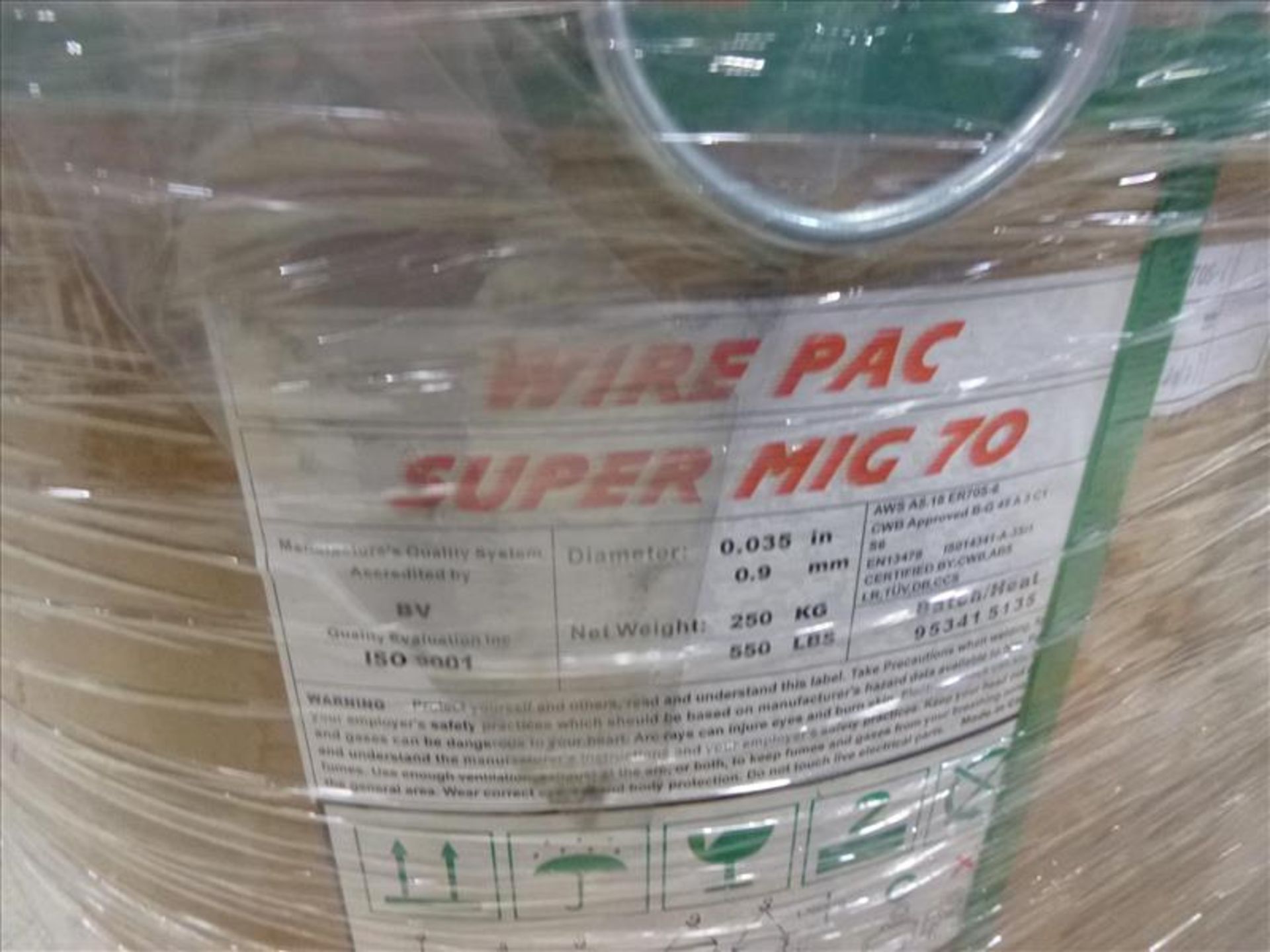 (4) WIREPAC SuperMIG70 Welding Wire Drums, 0.9 mm, 550 lbs. ea. (NEW) - Image 3 of 4