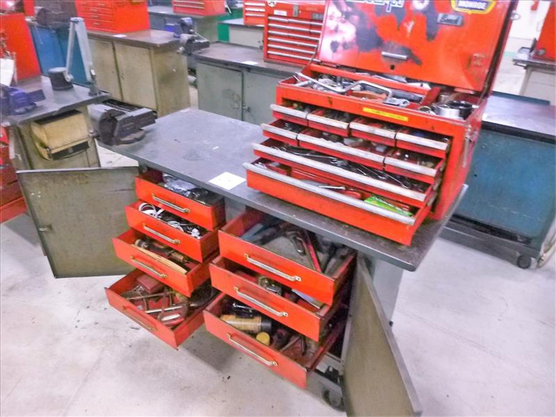 Rolling Work Bench, approx. 24" x 60" c/w 4" Bench Vice & Contents (Hand Tools, Spare Parts, - Image 3 of 4