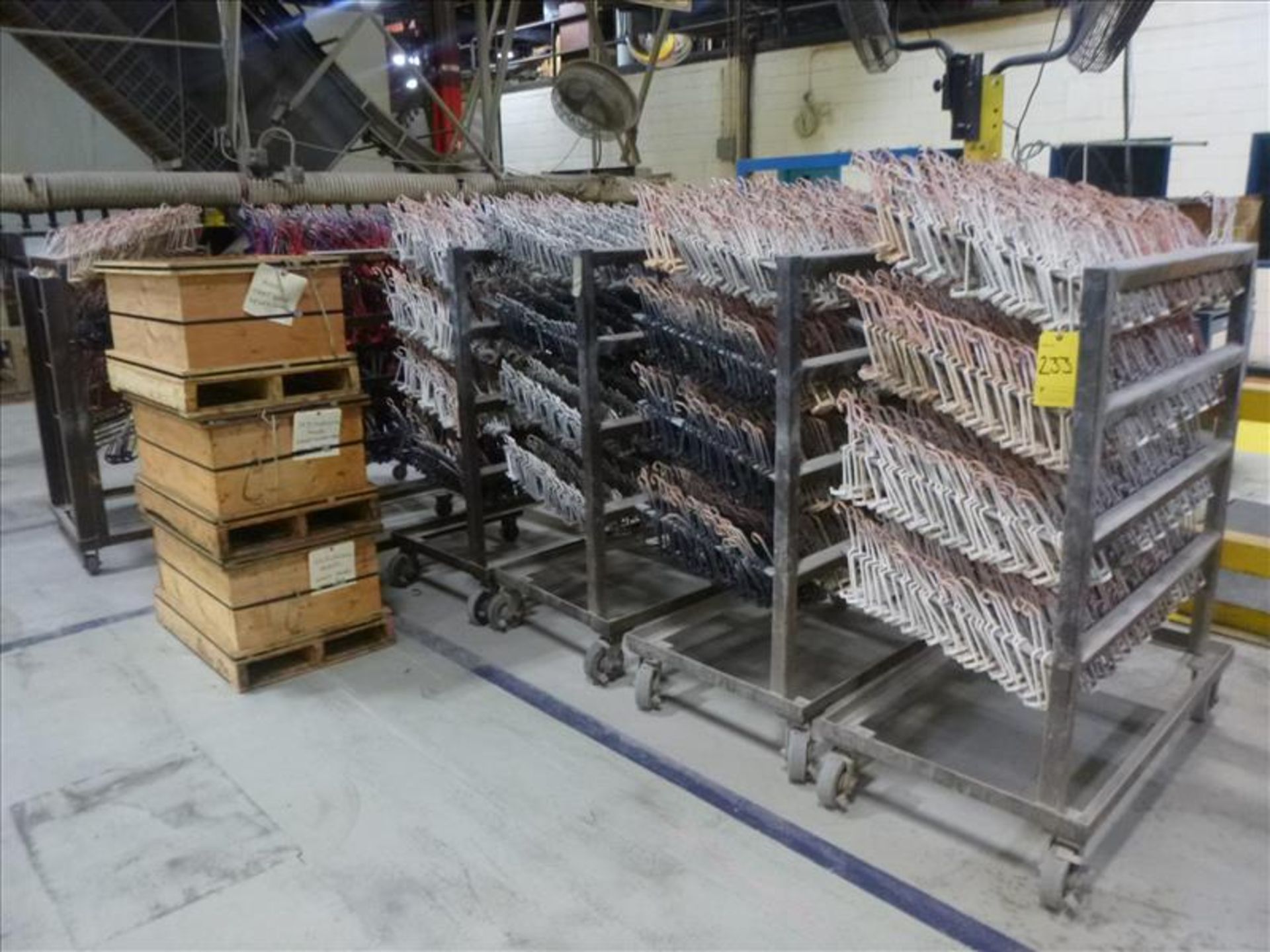 misc. Paint Line Parts Hangers/Hooks c/w Storage Carts