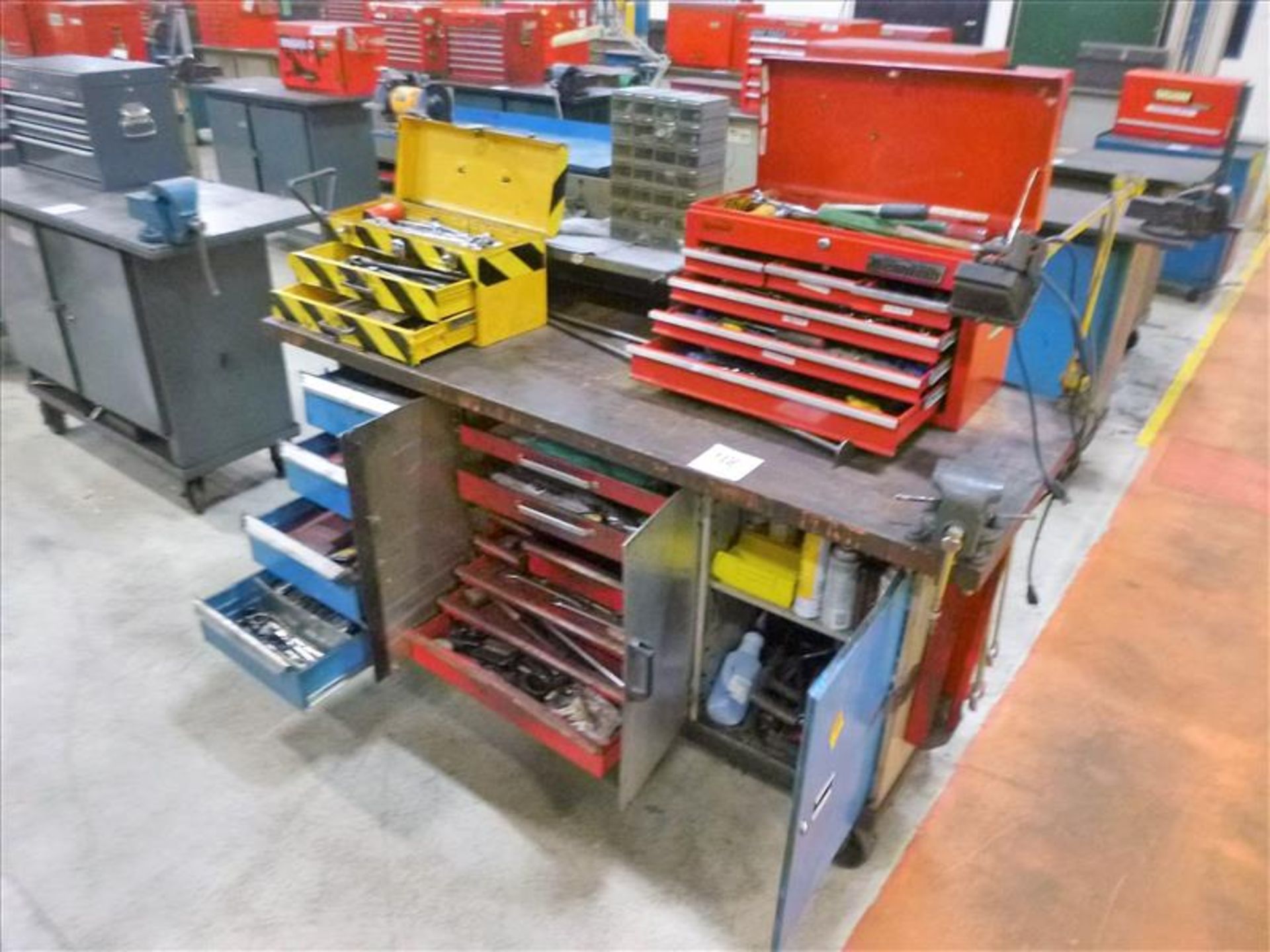Rolling Work Bench, approx. 30" x 72" c/w 4" Bench Vice & Contents (Hand Tools, Spare Parts, - Image 4 of 4