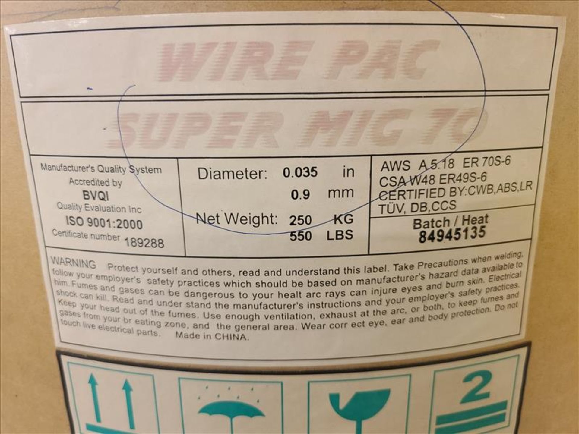 (4) WIREPAC SuperMIG70 Welding Wire Drums, 0.9 mm (Partial) - Image 3 of 10