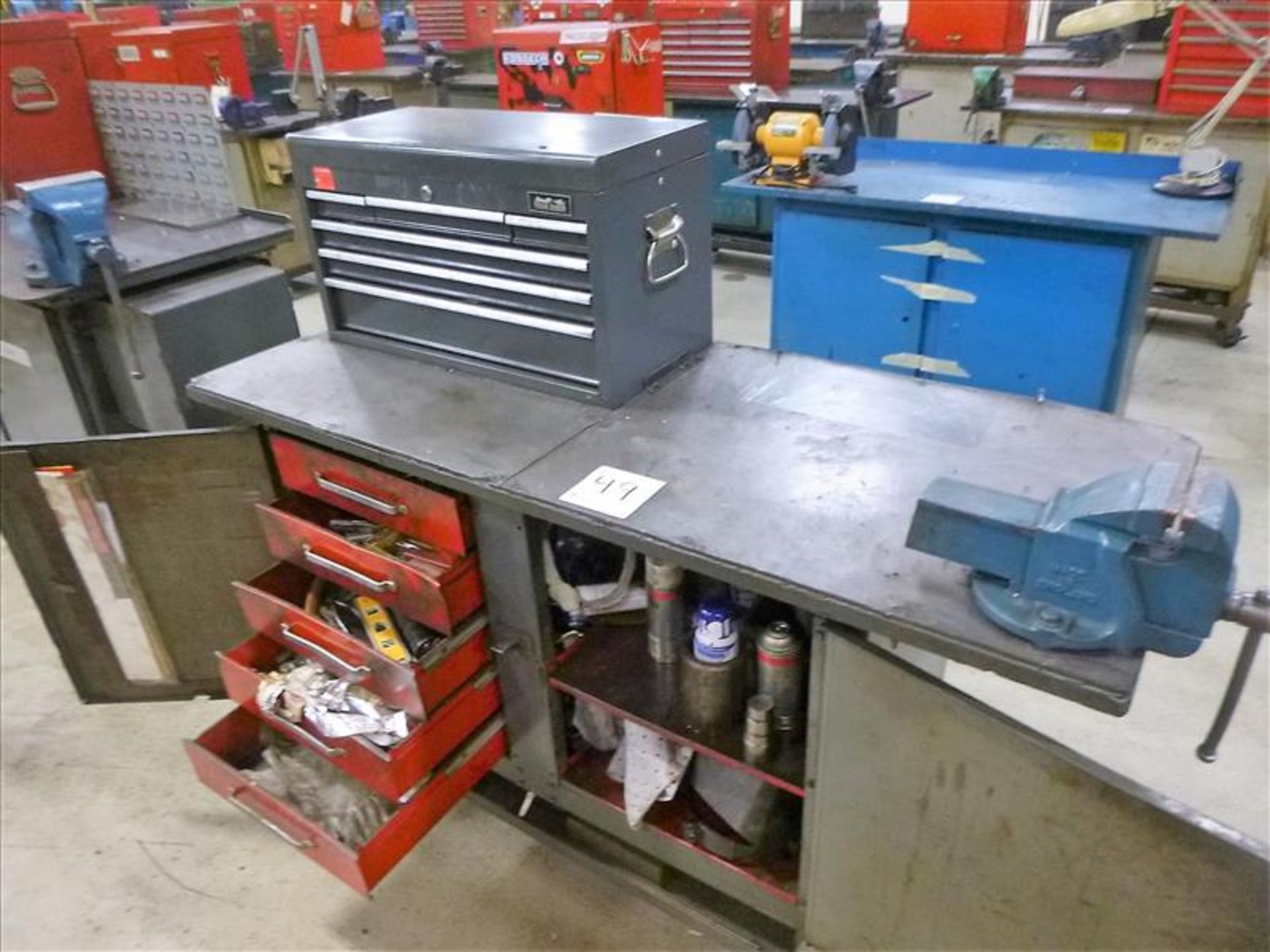 Rolling Work Bench, approx. 24" x 60" c/w 4" Bench Vice & Contents (Hand Tools, Spare Parts, - Image 3 of 4