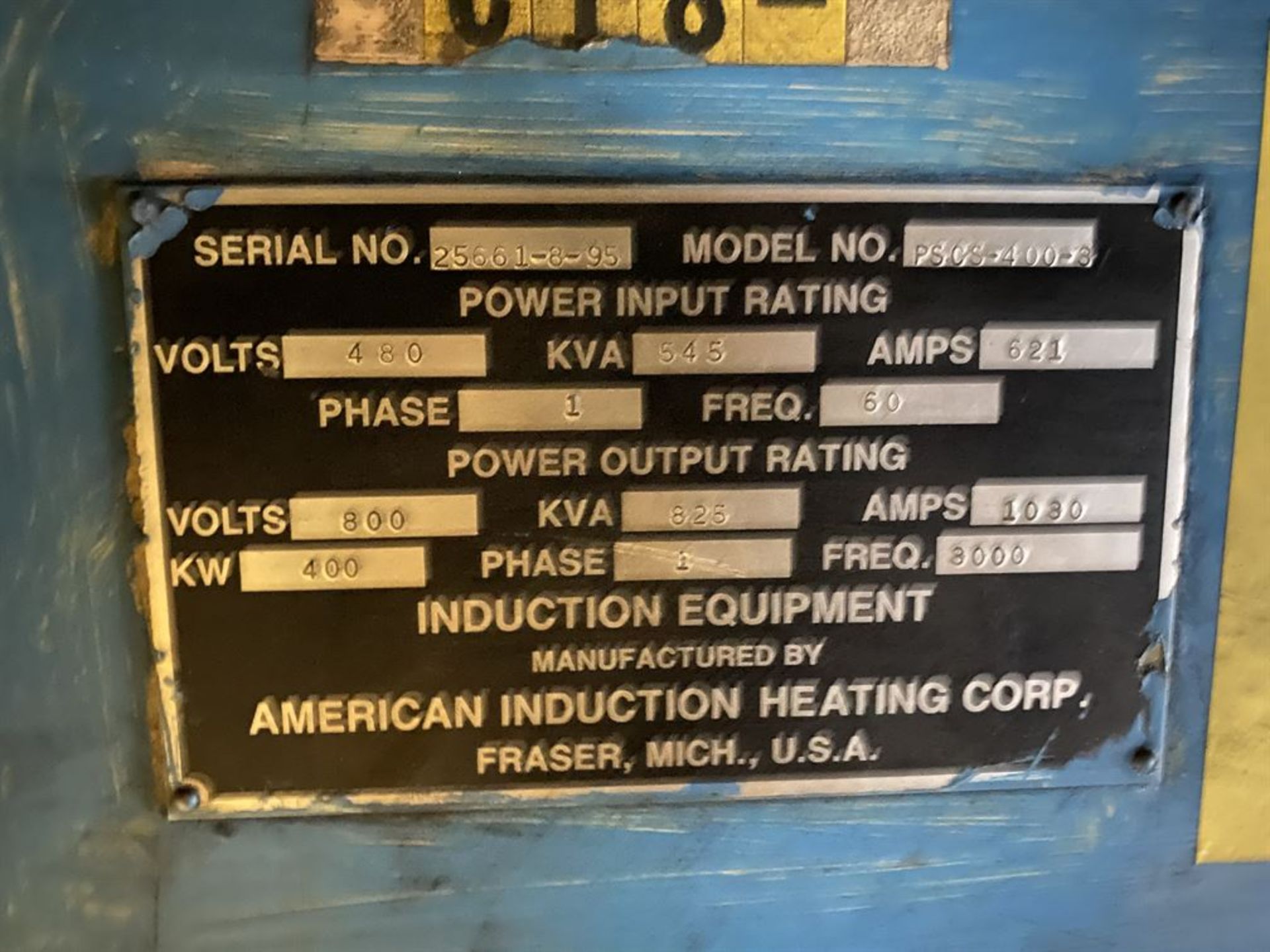 AMERICAN INDUCTION HEATING PSCS-400-3 400 kw Induction Heater, s/n 25661-8-95 & 25665-7-95, w/ - Image 5 of 11