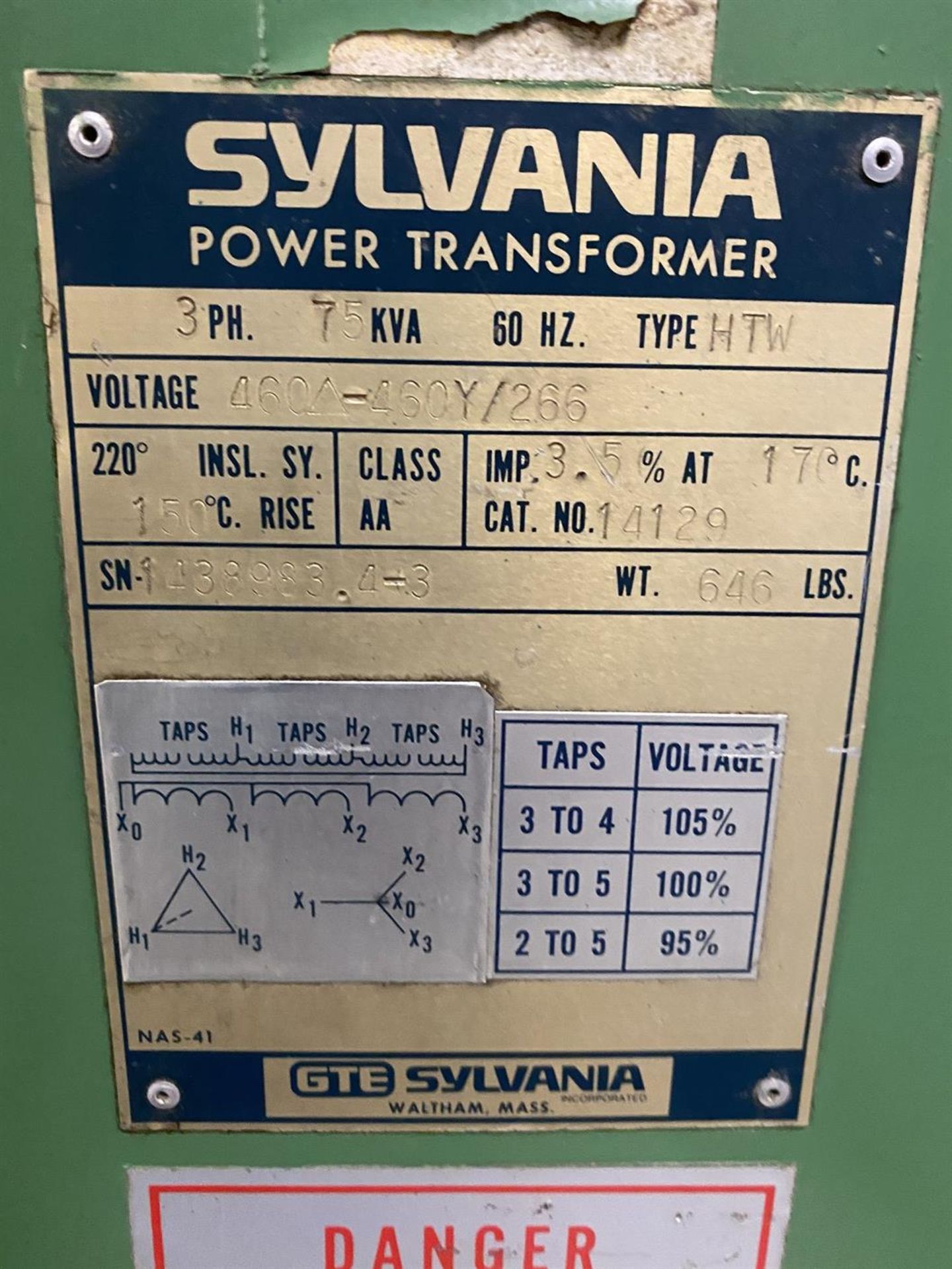 SYLVANIA 75 KVA Power Transformer - Image 2 of 2