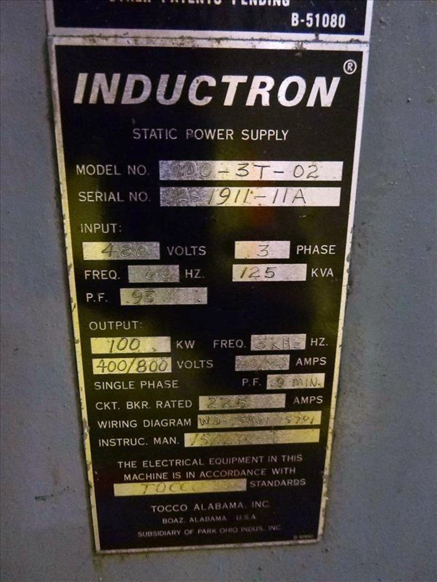 TOCCO Hardener Unit w/ TOCCOTRON 5EA 150 kw RF Generator, s/n 12-2042-11A c/w Distilled Water, TOCCO - Image 13 of 19