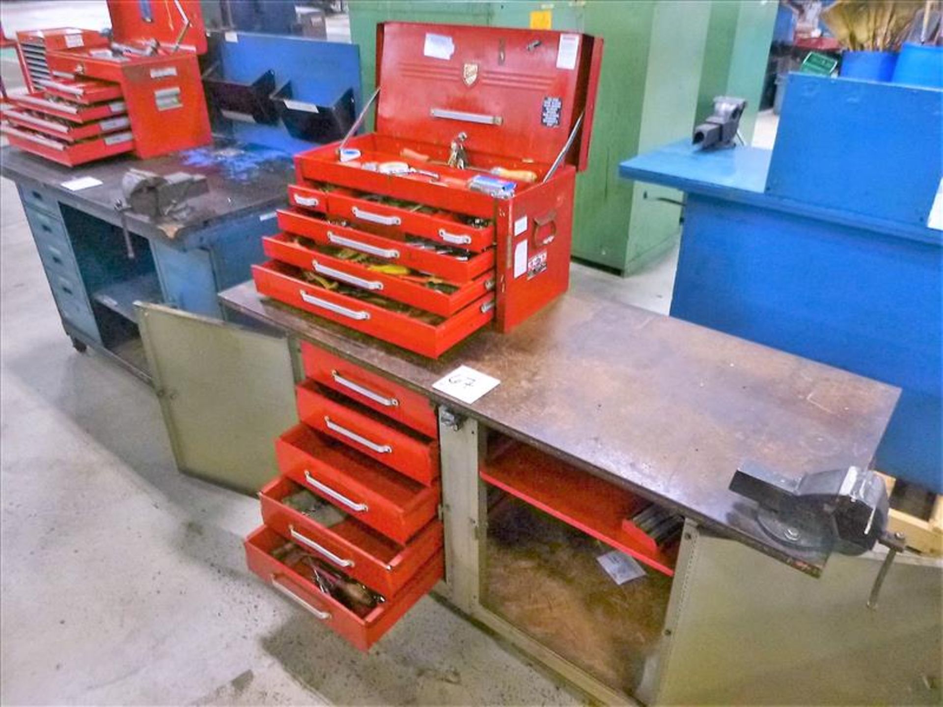Rolling Work Bench, approx. 24" x 60" c/w 6" Bench Vice & Contents - Image 2 of 2