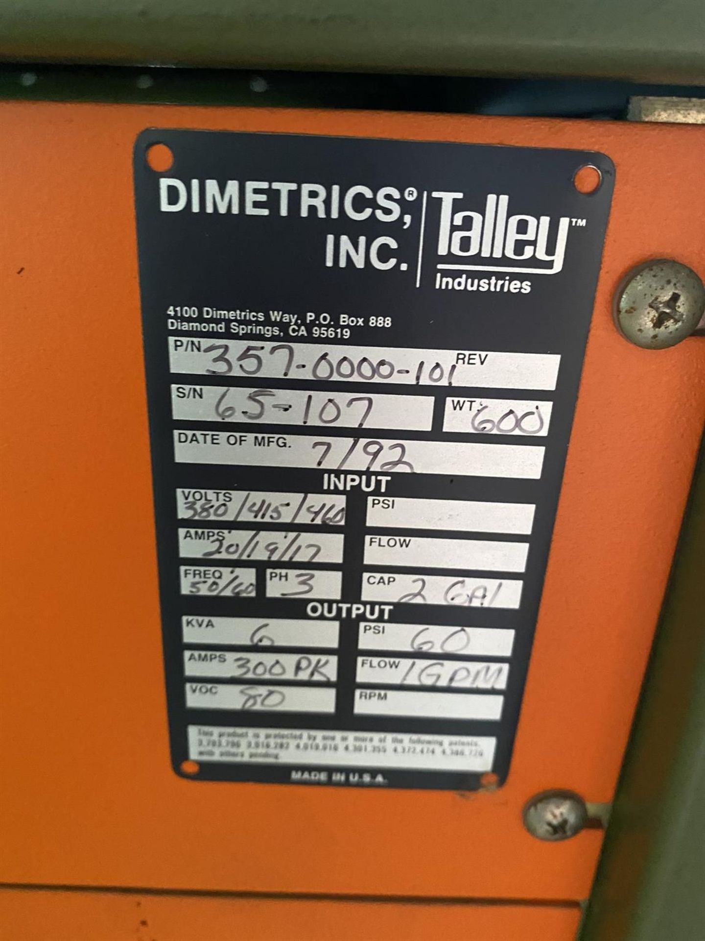 TALLEY DIMETRICS GOLD TRACK IV/DSP Orbital Welding System, s/n 65-107 - Image 5 of 6