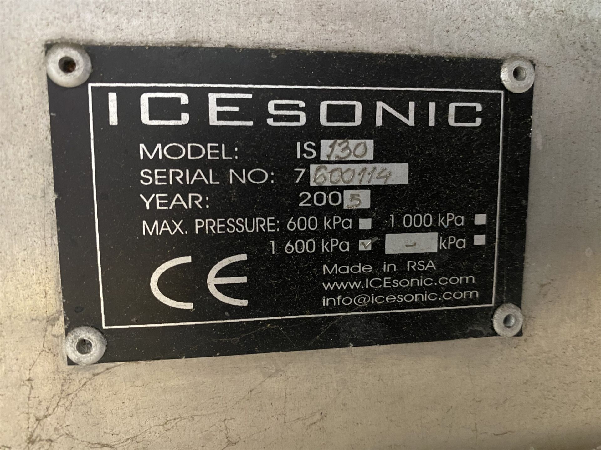 2005 ICESONIC IS130 Dry Ice Blasting Machine, s/n 7600114, 600 KPA Max Pressure - Image 6 of 6