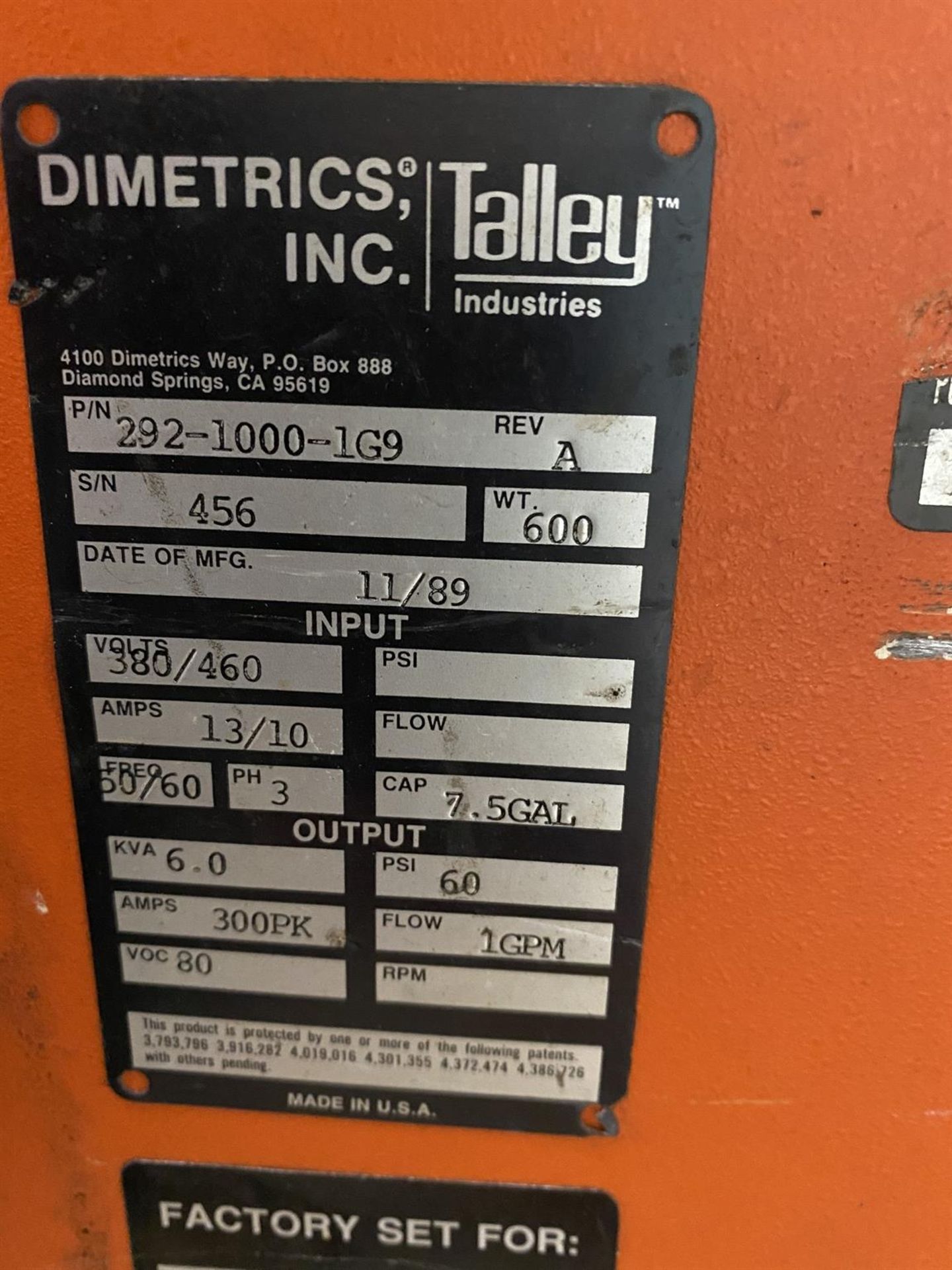 TALLEY DIMETRICS GOLD TRACK II Orbital Welding System, s/n 456, w/ Gold Track II CC-300 Control - Image 5 of 6