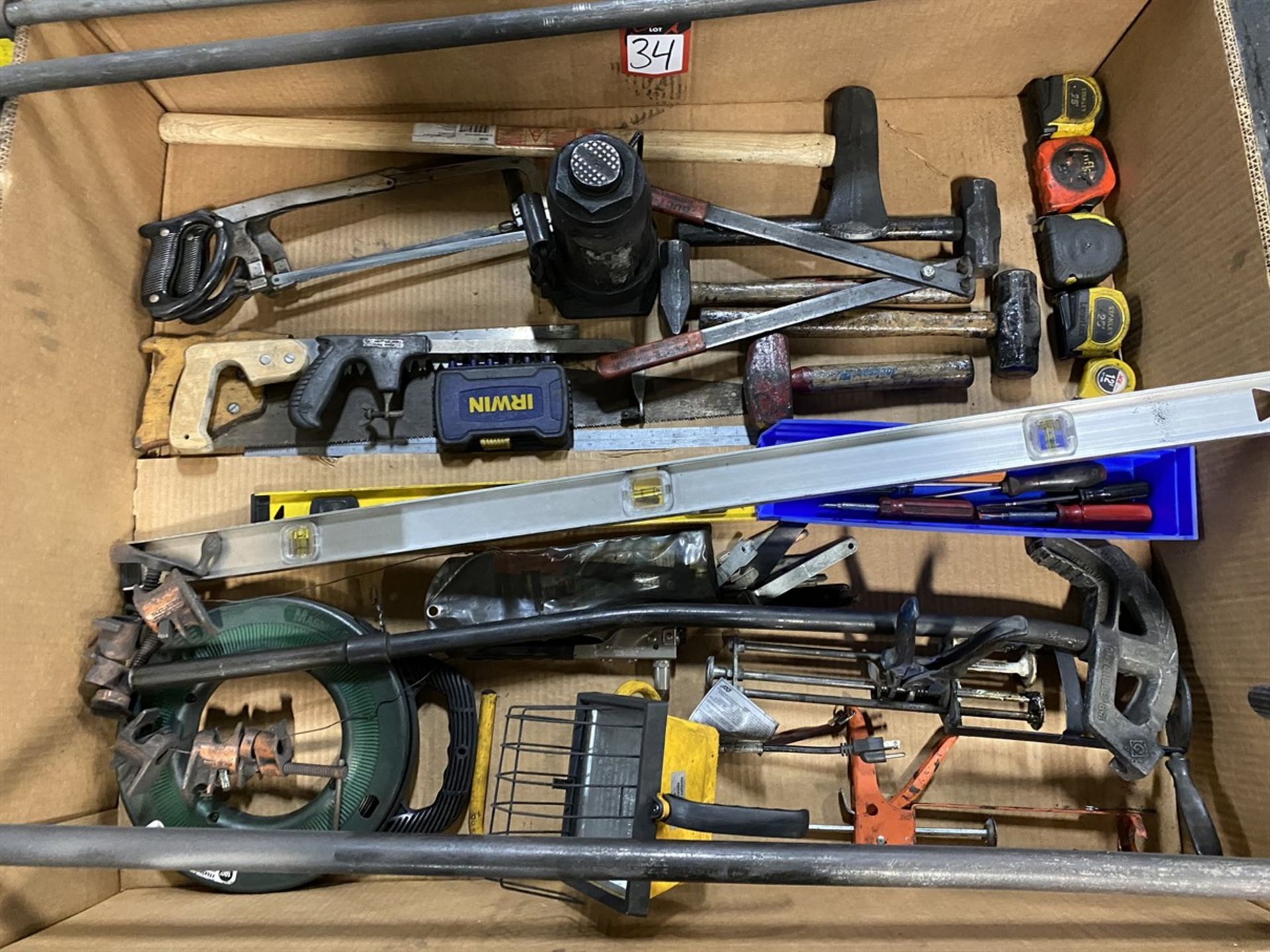 Lot of Assorted Tools Including Hand Riveters, Levels, Fish Tape, Saws, and Tape Measures - Image 4 of 4