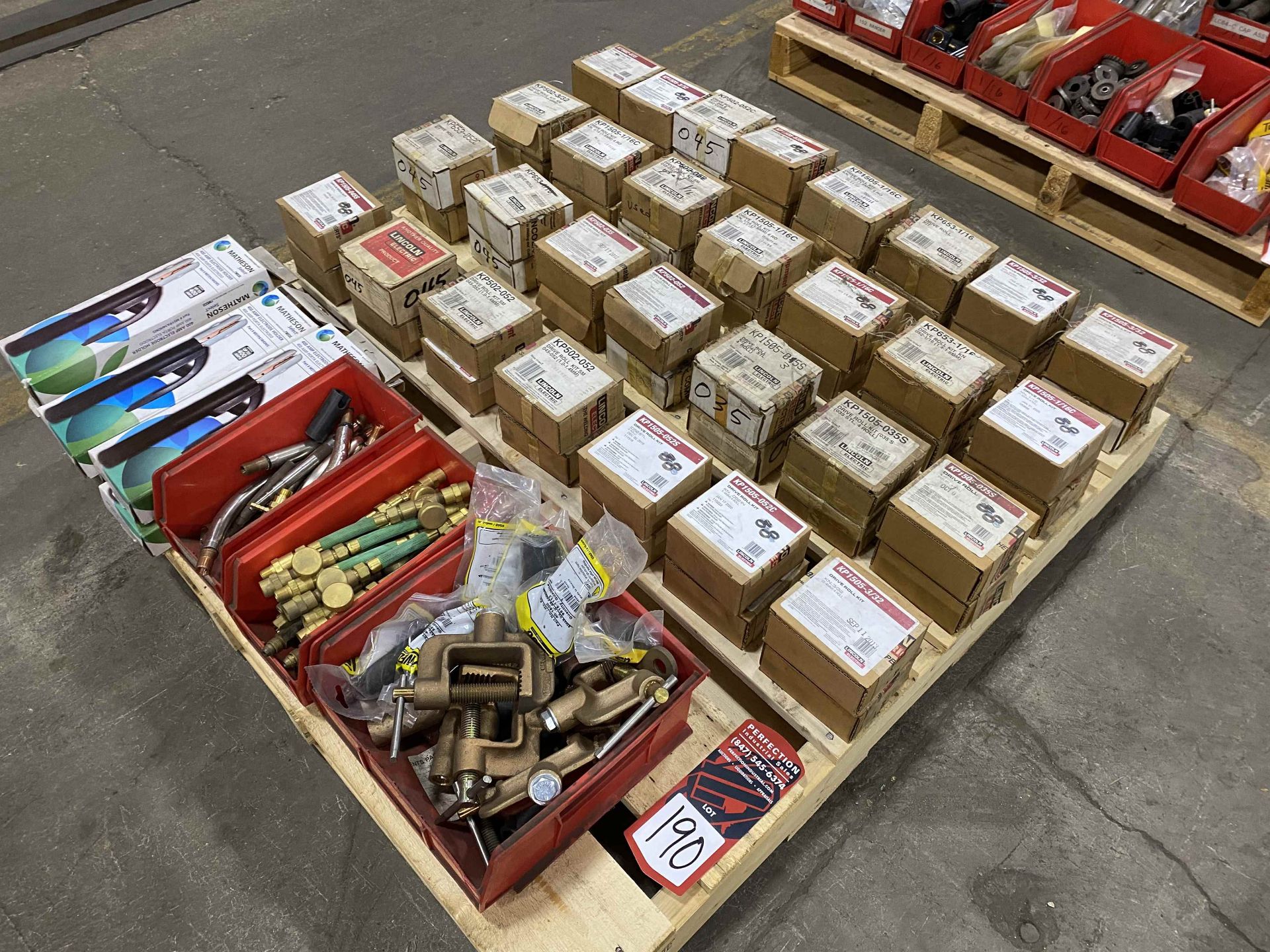 Lot of Welding Supplies Including Electrode Holders, Gun Parts, Ground Clamps, Acetylene Valves, and