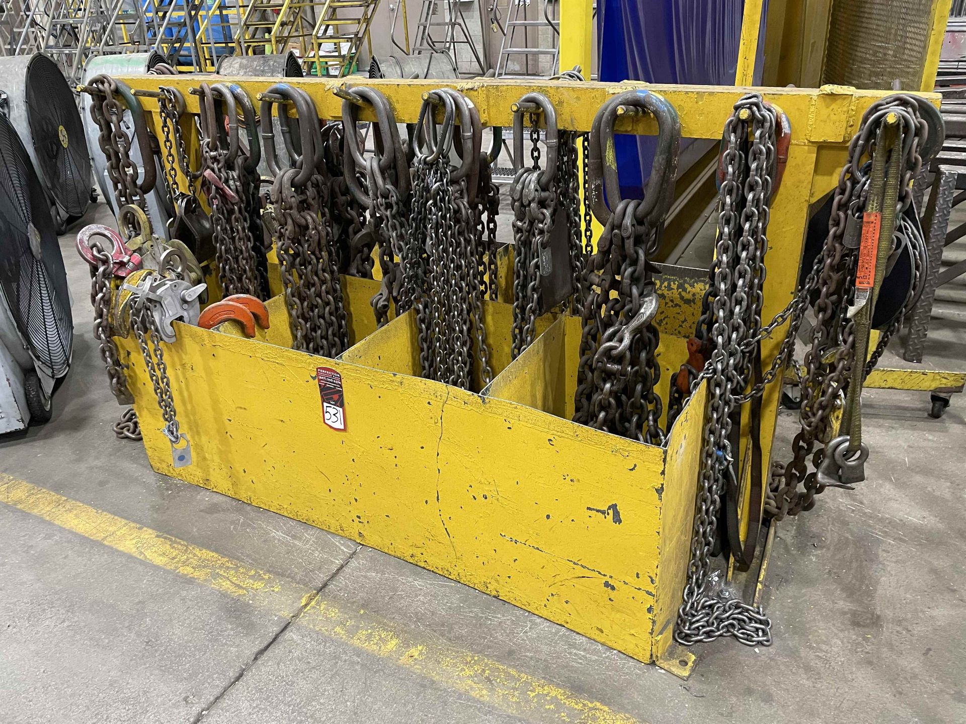 Rigging Rack w/ Assorted Lifting Chains