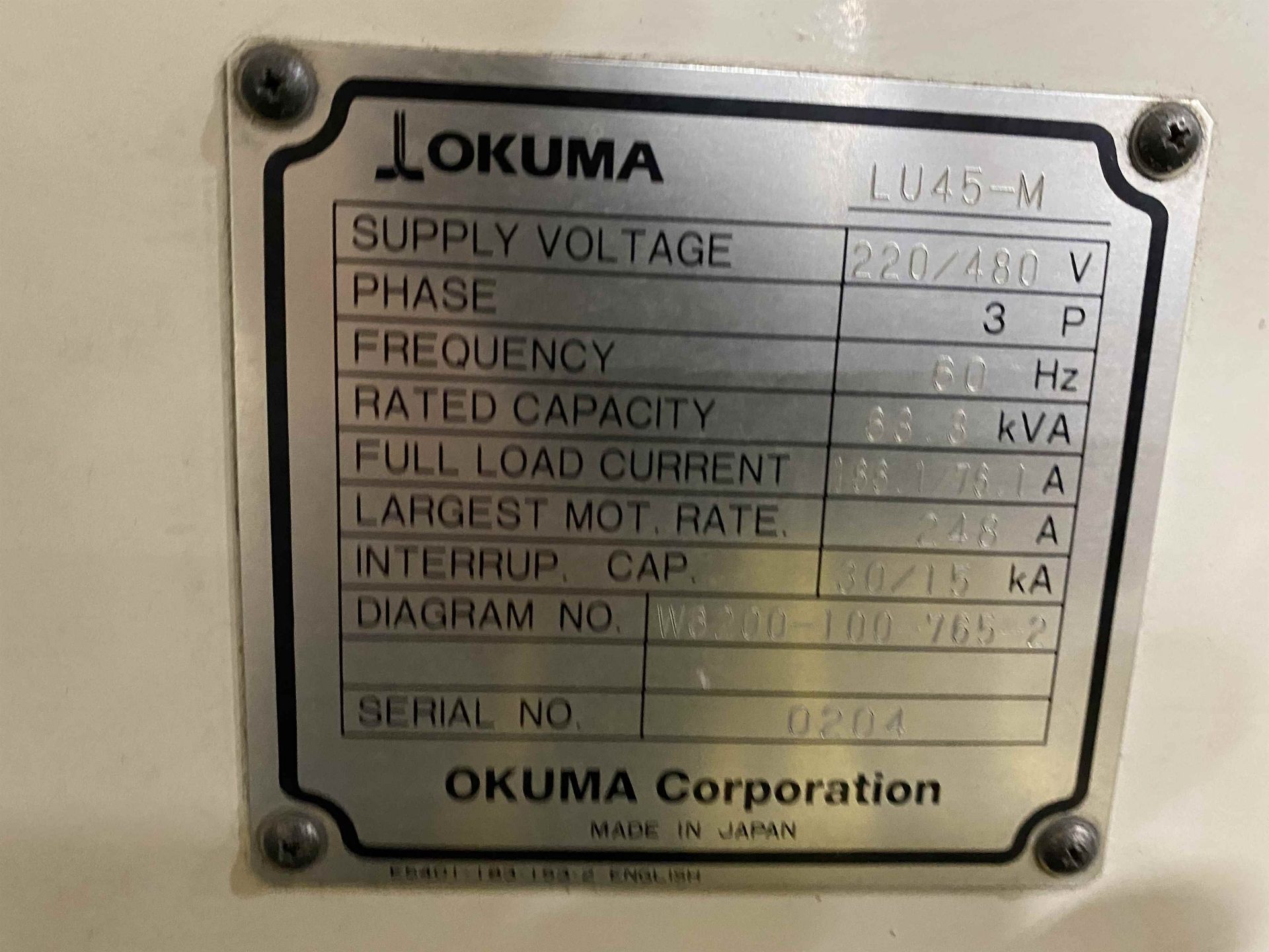 OKUMA IMPACT LU45-M Turning Center, s/n 0204, w/ OSP-U100 Control, 33.07" Swing Over Covers, 118.11" - Image 9 of 9