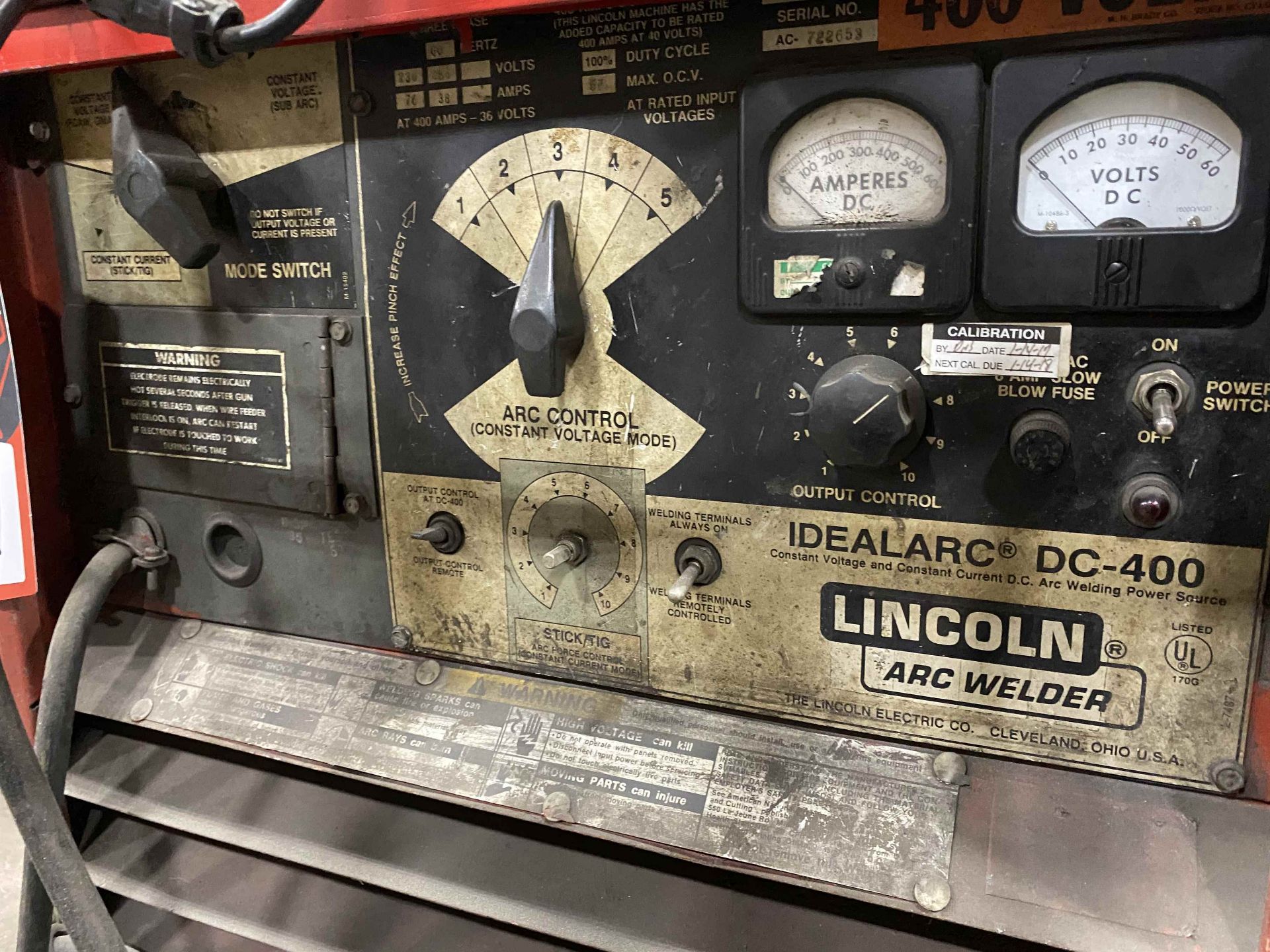 LINCOLN IDEALARC DC-400 Arc Welder, s/n AC-722653, w/ LINCOLN LN-7 Wire Feed - Image 3 of 5